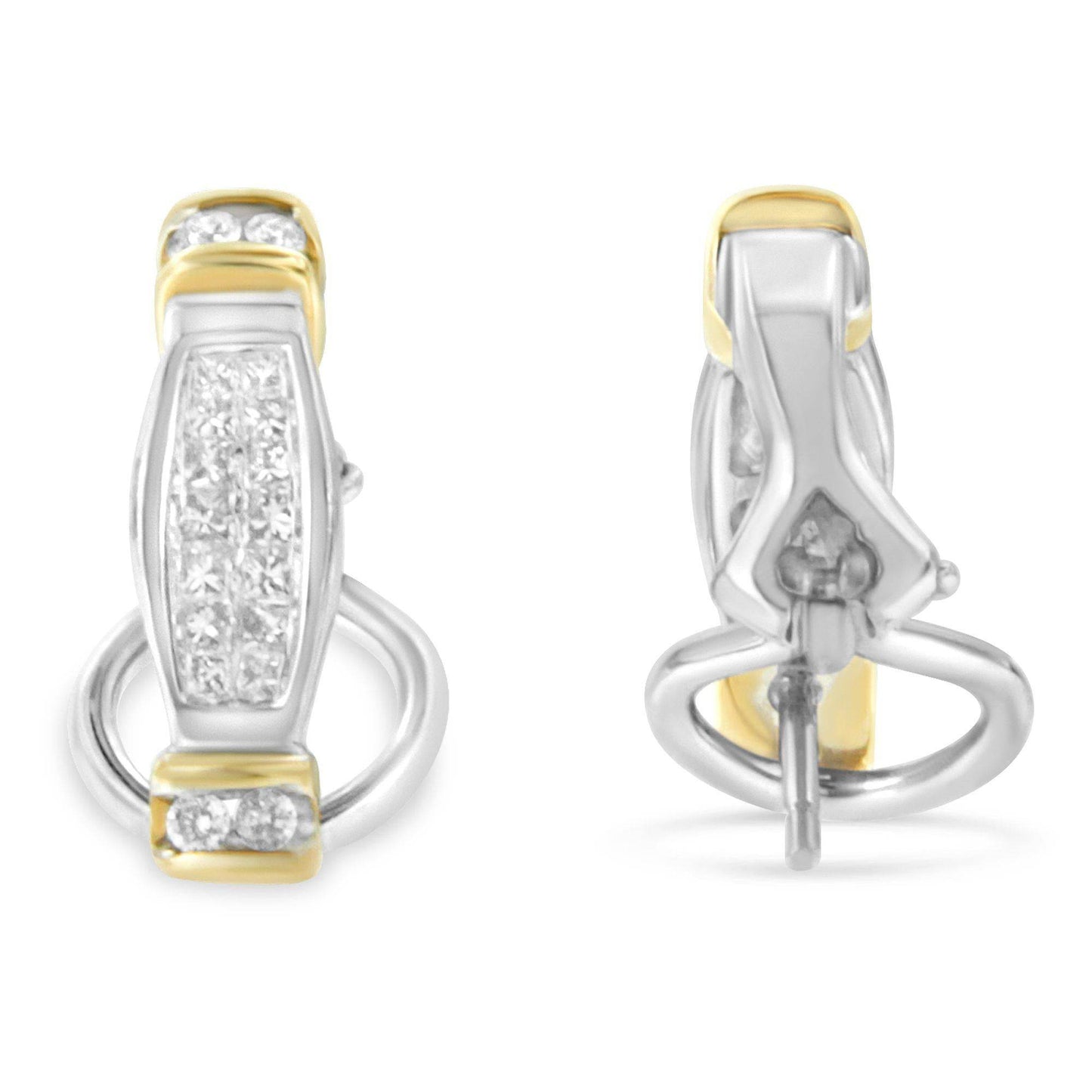 14K Two-Toned Gold Round and Princess Cut Diamond Earrings (0.5 cttw, H-I Color, SI2-I1 Clarity) - Bijoux-NYC Direct