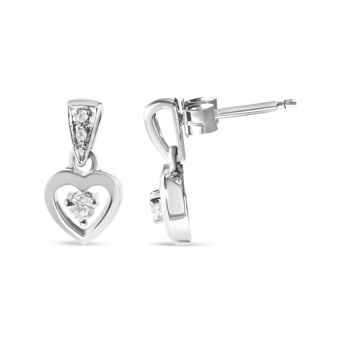 14K White Gold 1/6 Cttw Diamond Dangle Heart Stud Earrings (H-I, SI2-I1) - Bijoux-NYC Direct