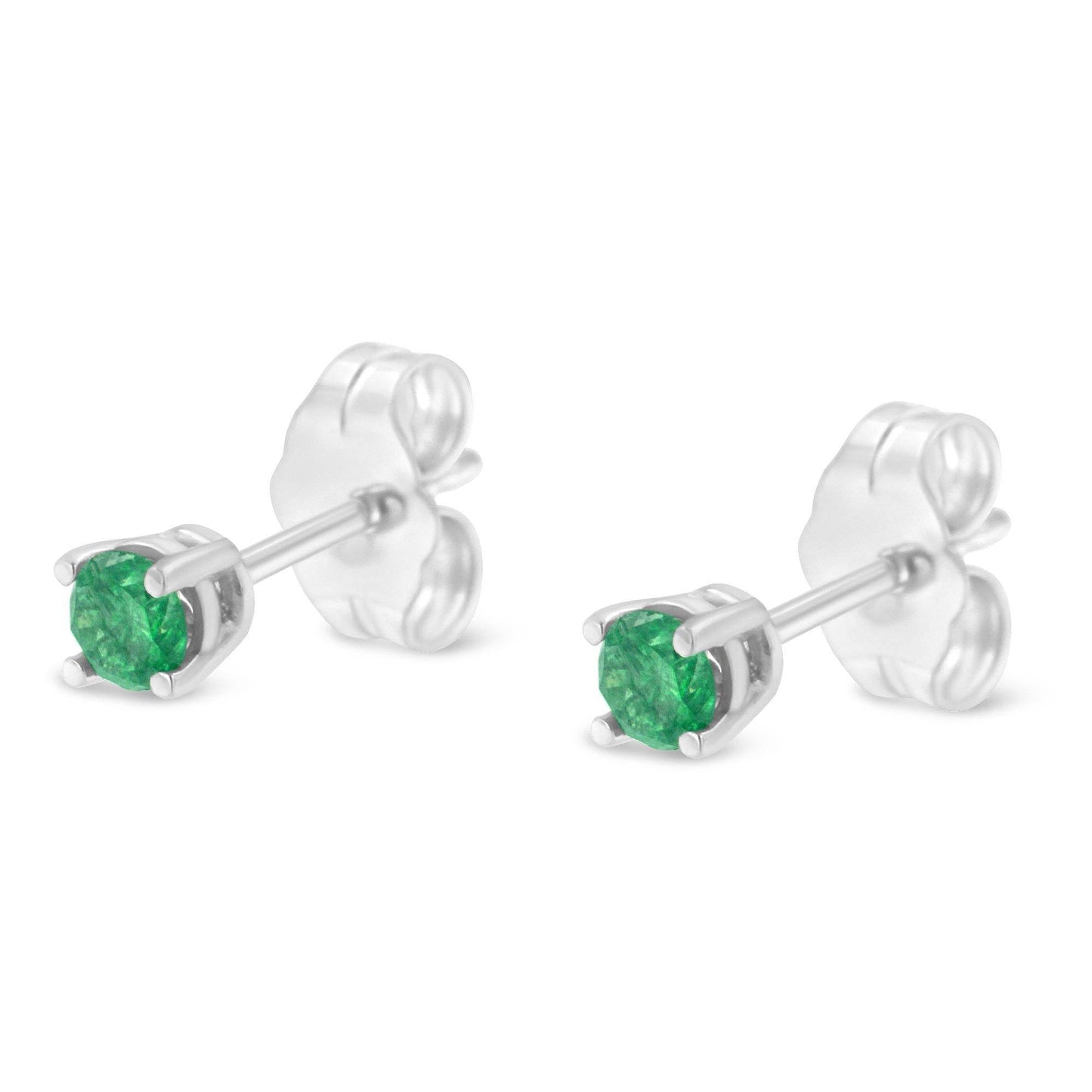 .925 Sterling Silver 1/4 Cttw Round Brilliant-Cut Green Diamond Classic 4-Prong Stud Earrings (Fancy Color-Enhanced, I2-I3 Clarity) - Bijoux-NYC Direct