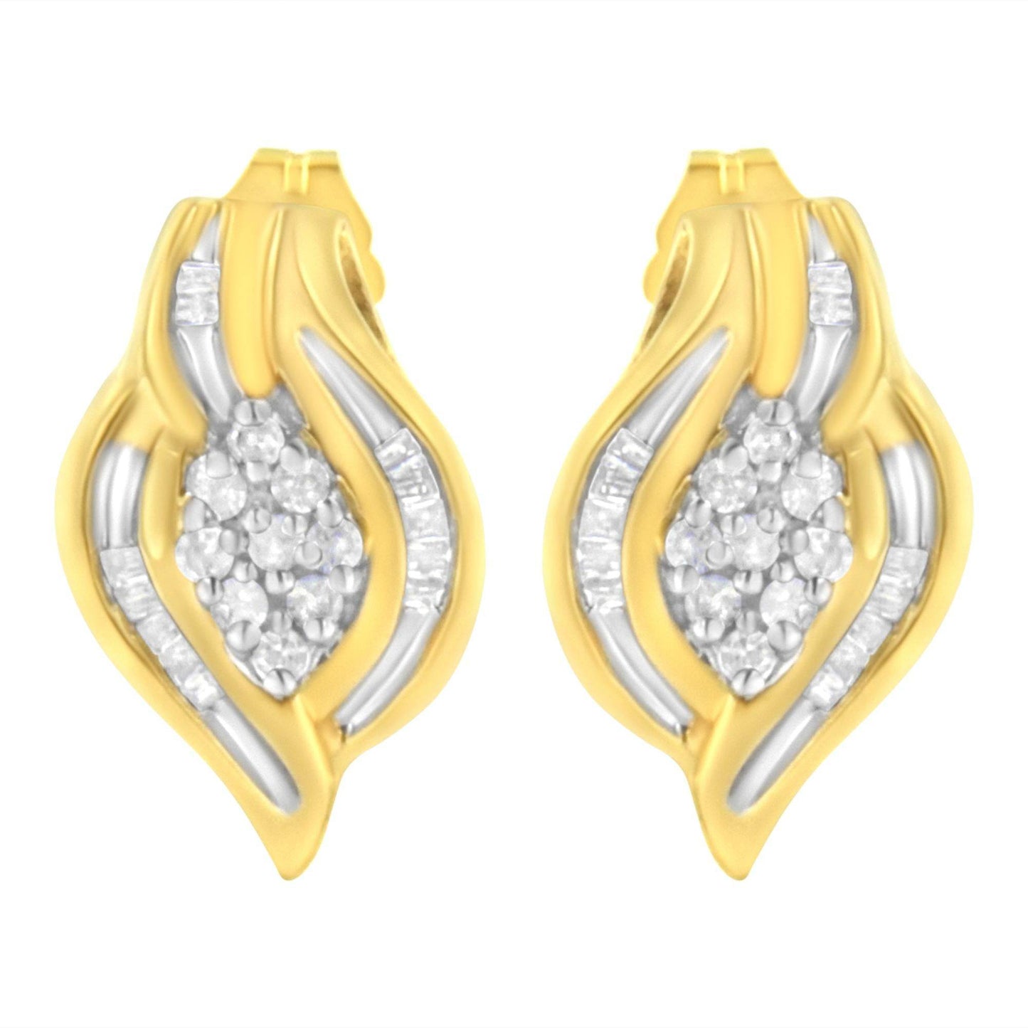 10K Yellow Gold 1/3 cttw Round-Cut Diamond Cluster and Swirl Stud Earrings (J-K Clarity, I2-I3 Color) - Bijoux-NYC Direct