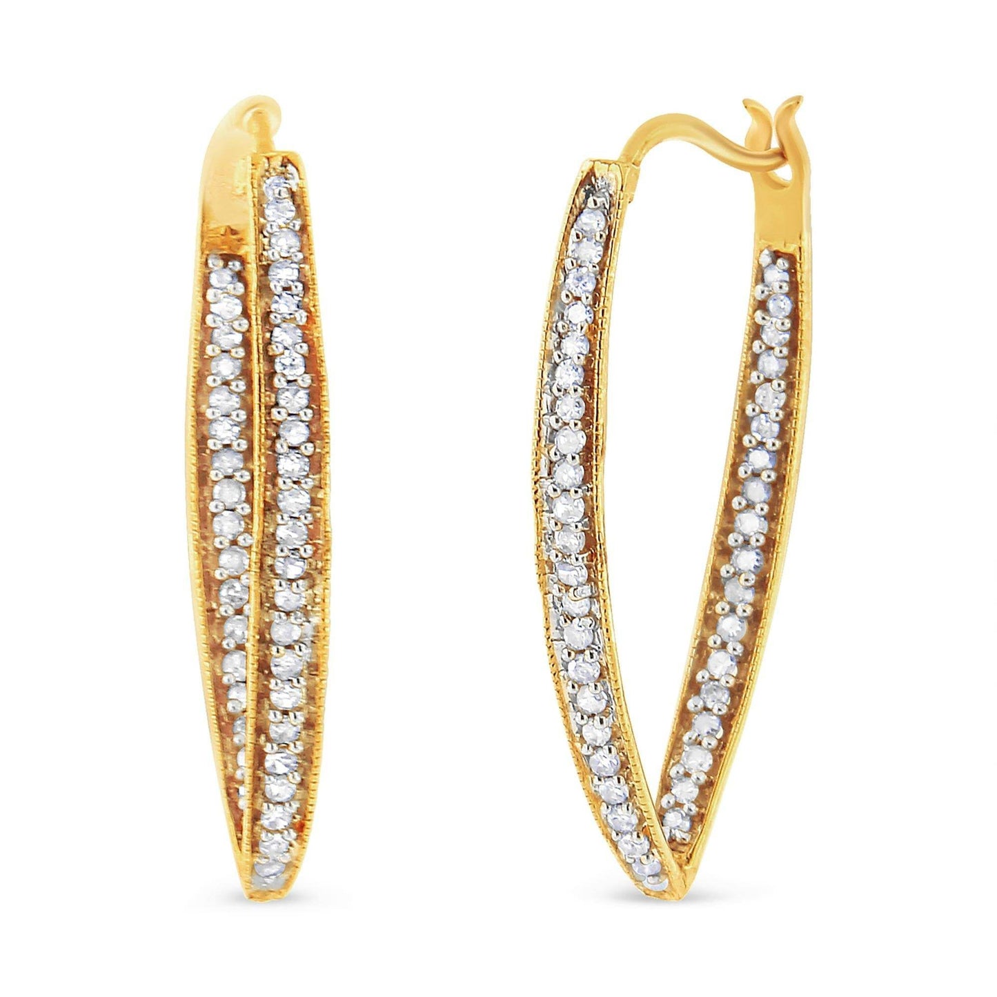 10K Yellow Gold 1/2 Cttw Round-Cut Diamond Modern Hoop Earrings (I-J Color, I2-I3 Clarity) - Bijoux-NYC Direct