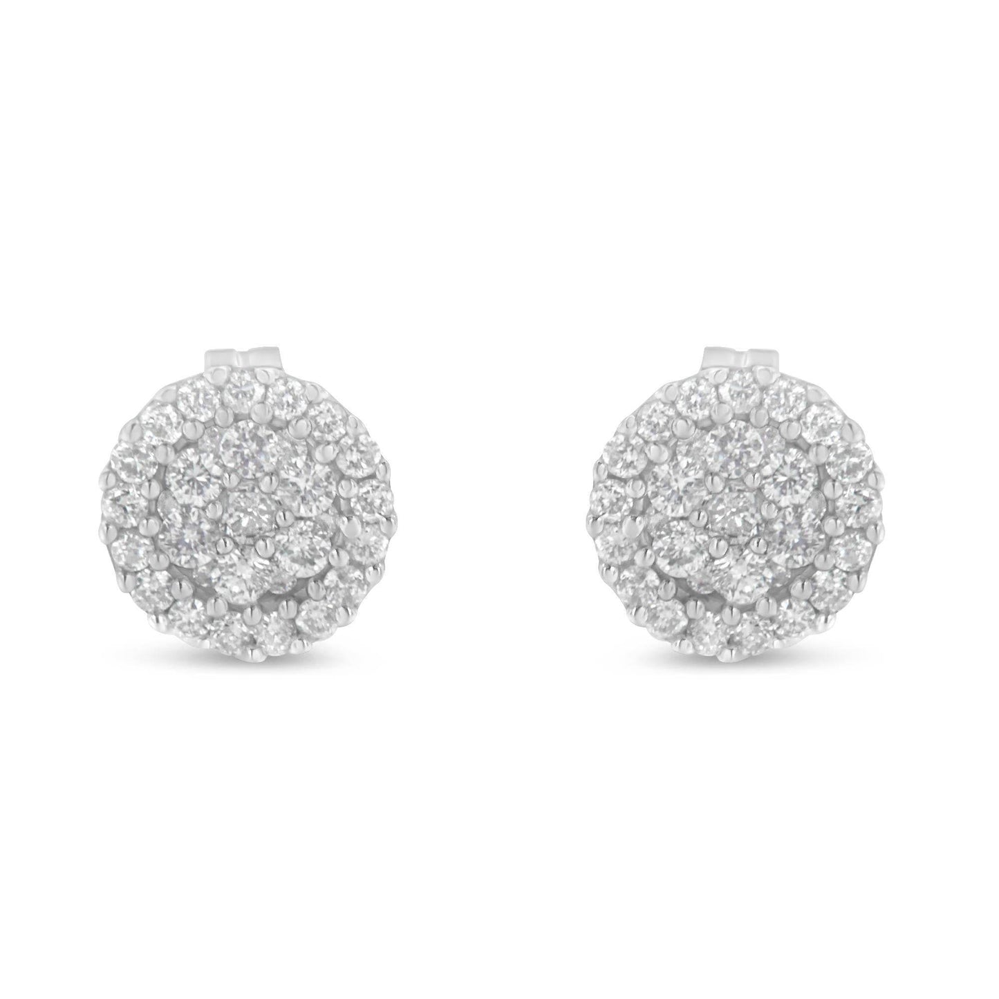 14K White Gold 1/2 Cttw Brilliant-Cut Diamond Halo-Style Cluster Round Button Stud Earrings (H-I Color, I1-I2 Clarity) - Bijoux-NYC Direct