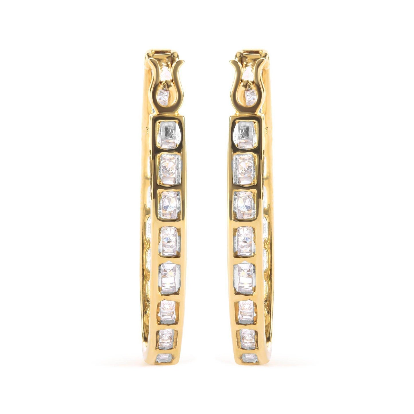 10K Yellow Gold 1.00 Cttw Round and Baguette-Cut Diamond U-Hoop Earrings (H-I Color, SI2-I1 Clarity) - Bijoux-NYC Direct