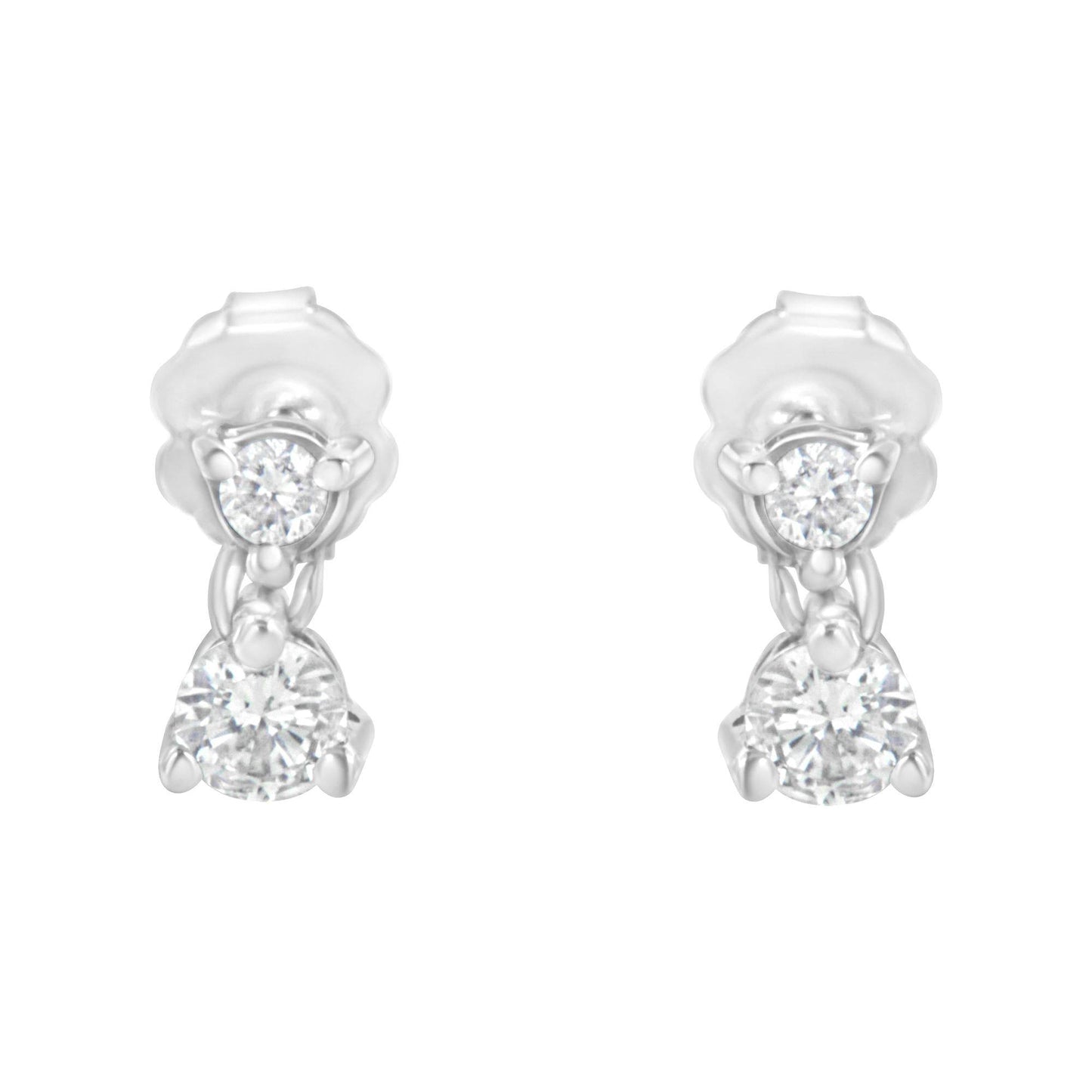 14KT White Gold 1/2 cttw Double Diamond Dangle Stud Earrings (H-I, I1-I2) - Bijoux-NYC Direct