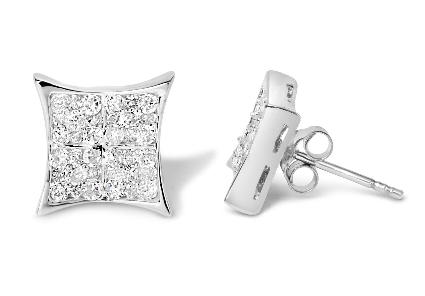 .925 Sterling Silver 3/4 Cttw Diamond Composite Curved Square Stud Earring (I-J Color, I3 Clarity) - Bijoux-NYC Direct