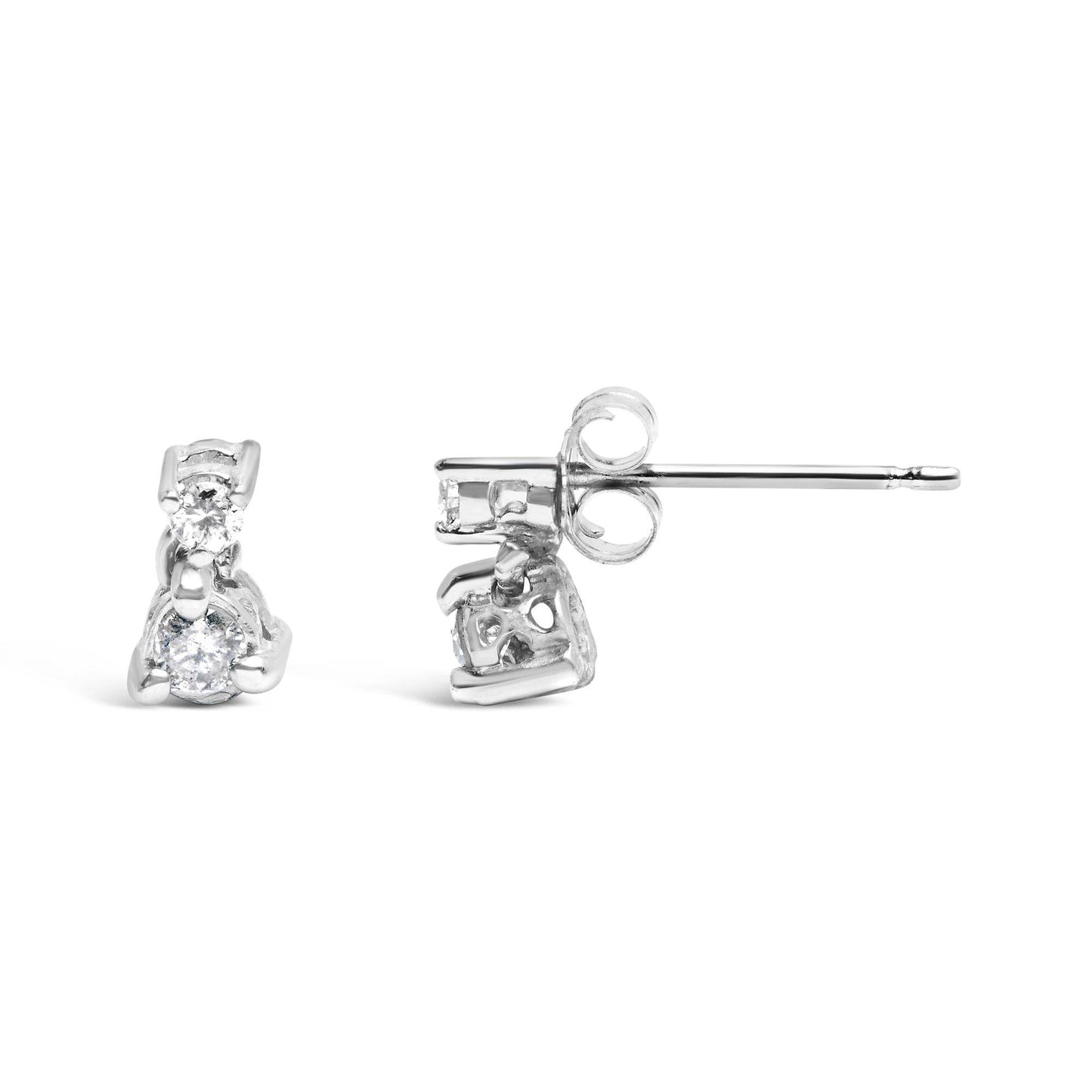 14K White Gold 1/4 Cttw Double Diamond Drop and Dangle Stud Earrings (H-I Color, SI1-SI2 Clarity) - Bijoux-NYC Direct