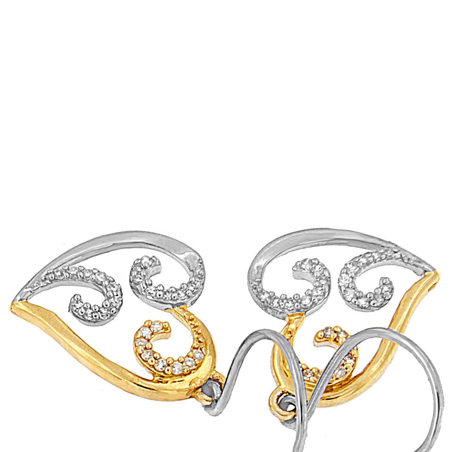 10K Two-tone Gold Round Diamond Heart Dangle Earrings (1/4 cttw, I-J Color, I2-I3 Clarity) - Bijoux-NYC Direct