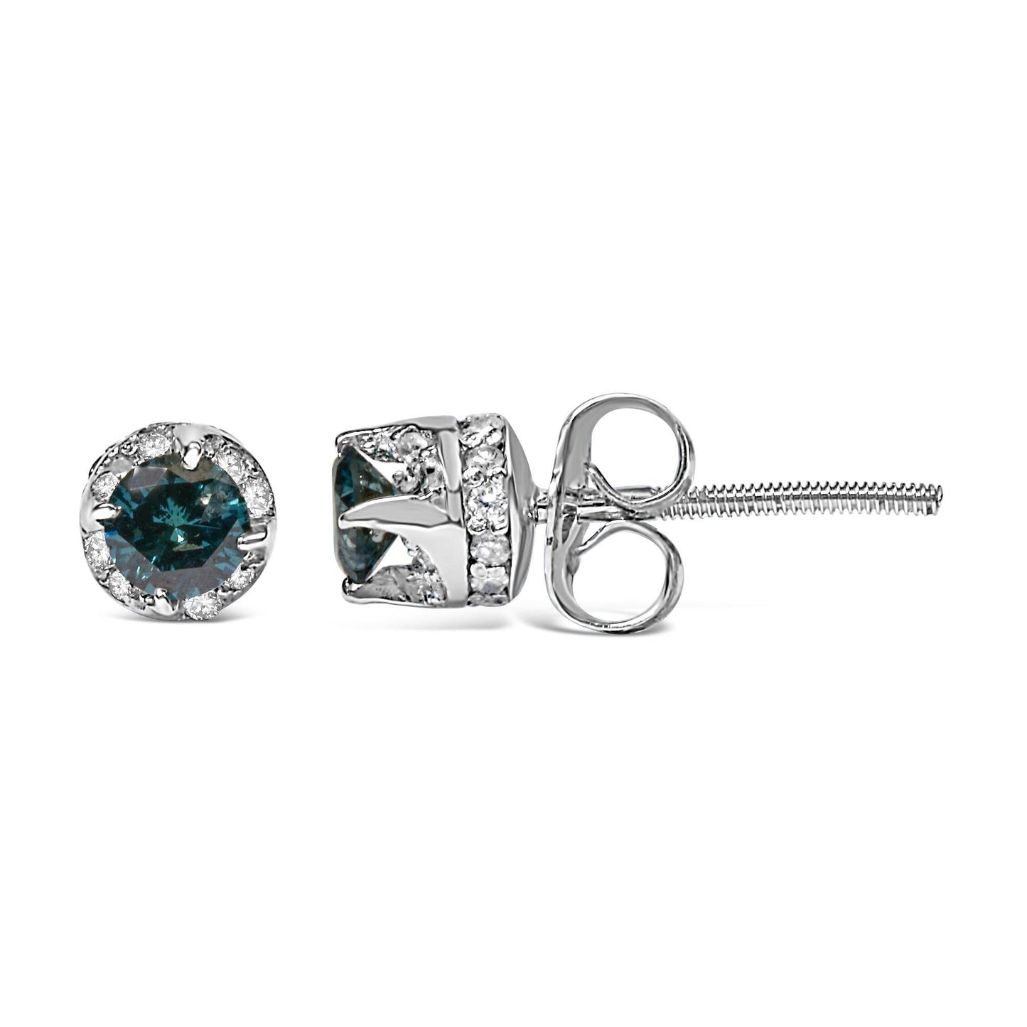 14K White Gold 1/2 cttw White and Treated Blue Round Diamond Earrings (I-J I2-I3) - Bijoux-NYC Direct