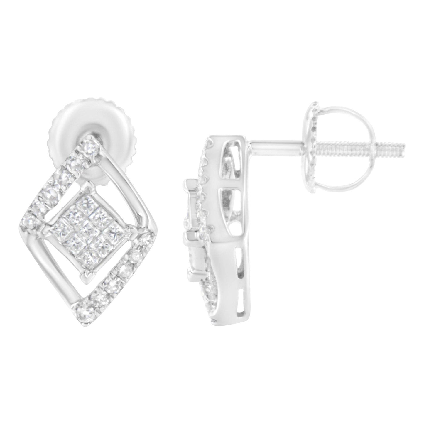 10K White Gold 1/3 cttw Princess-cut Diamond Double Triangle Composite Stud Earrings (H-I Color, SI1-SI2 Clarity) - Bijoux-NYC Direct