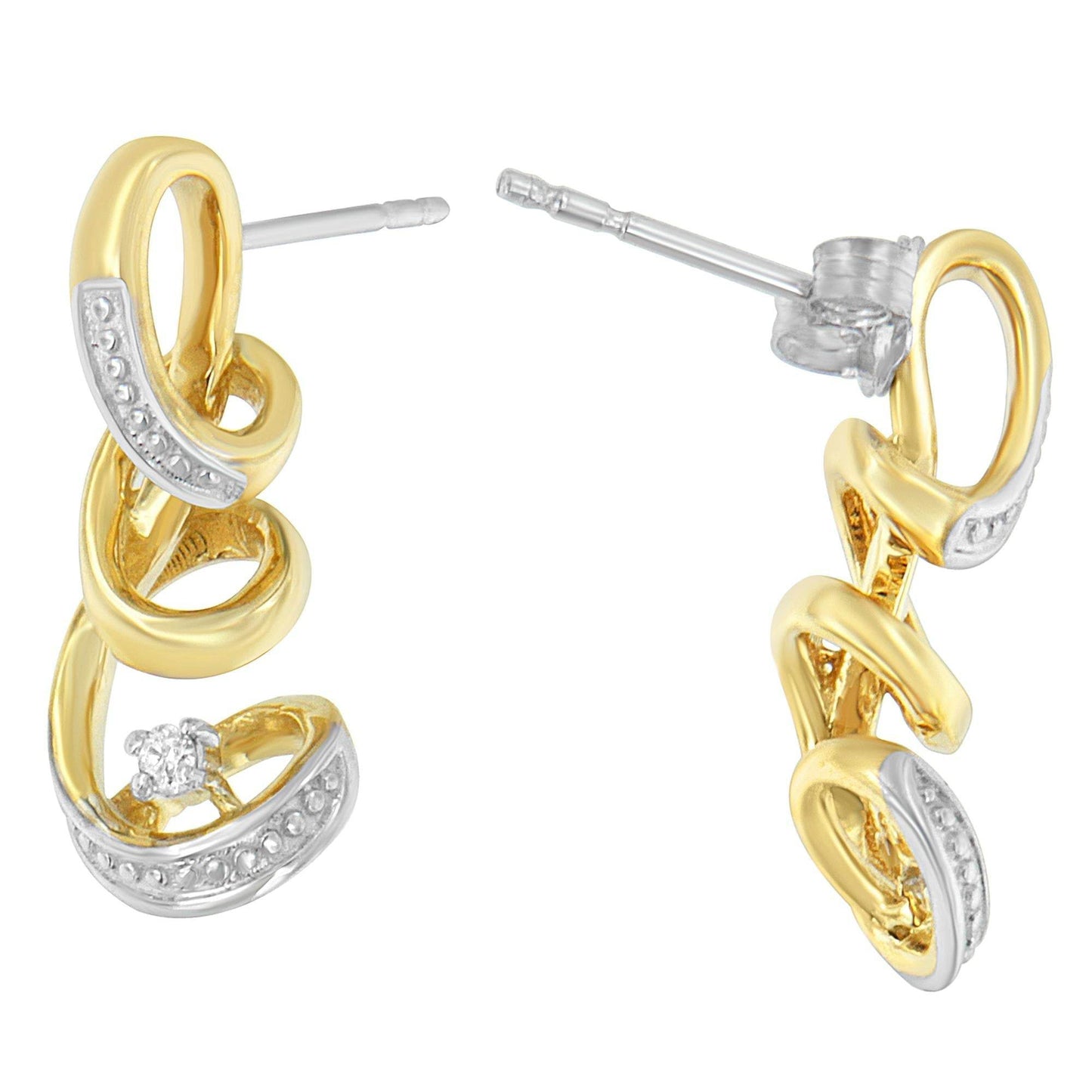 Espira 10K Two Tone Gold Round cut Diamond Earring (0.05 cttw, J-K Color, I2-I3 Clarity) - Bijoux-NYC Direct