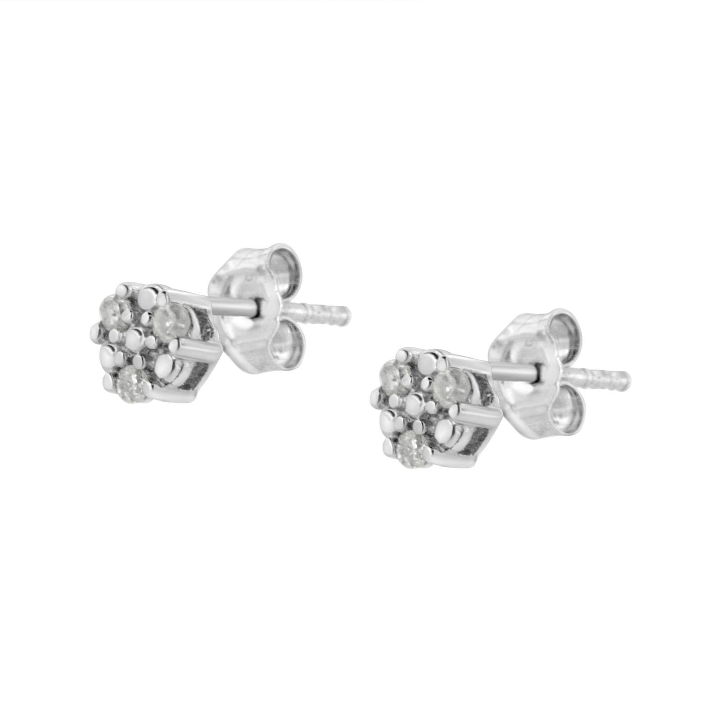 .925 Sterling Silver 1/10 cttw Prong Set Round-Cut Trio Diamond Stud Earrings (I-J Color, I3 Clarity) - Bijoux-NYC Direct