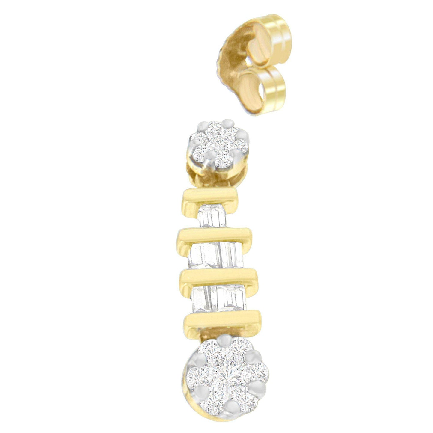 14K Yellow Gold 3/4ct. TDW Round and Baguette-cut Diamond Earrings(H-I,SI1-SI2) - Bijoux-NYC Direct