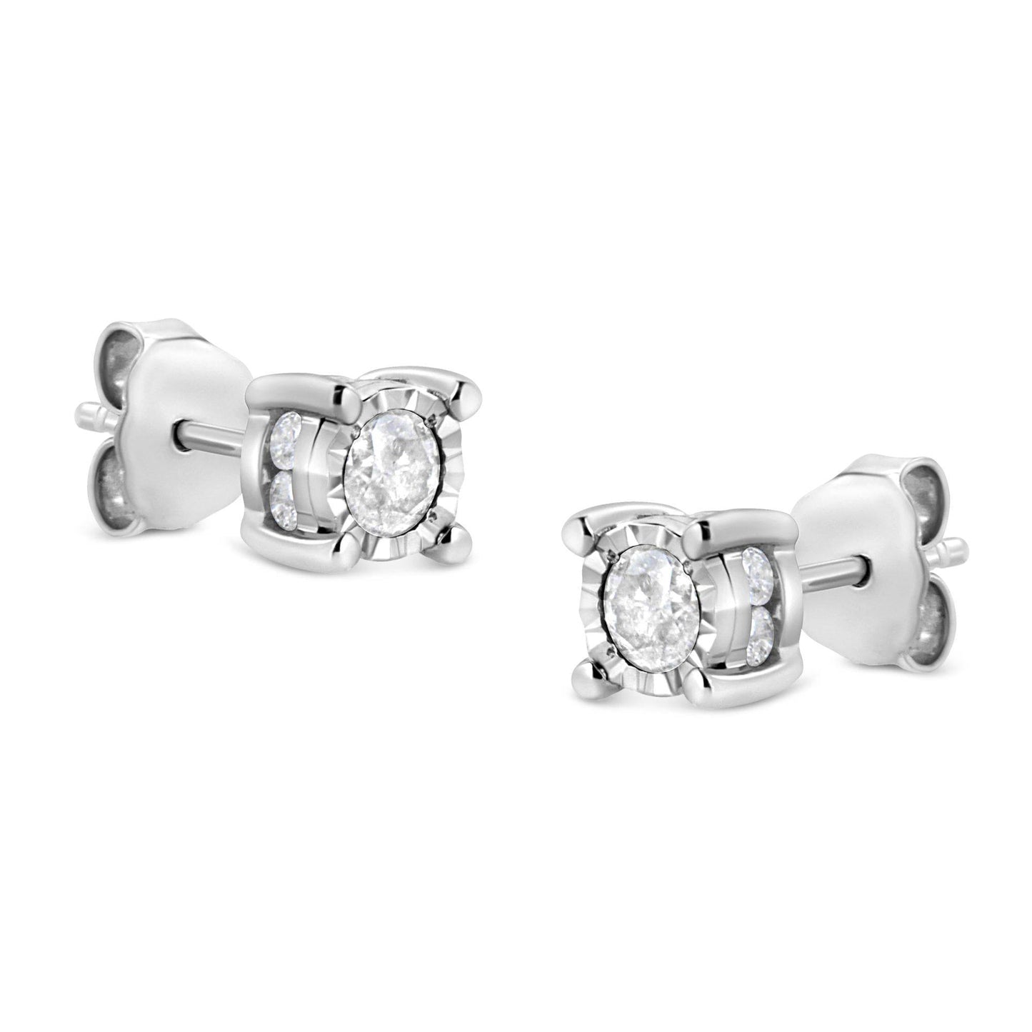 .925 Sterling Silver 1.0 Cttw Round Brilliant-Cut Diamond Miracle-Set Solitaire Stud Earrings (H-I Color, I2-I3 Clarity) - Bijoux-NYC Direct