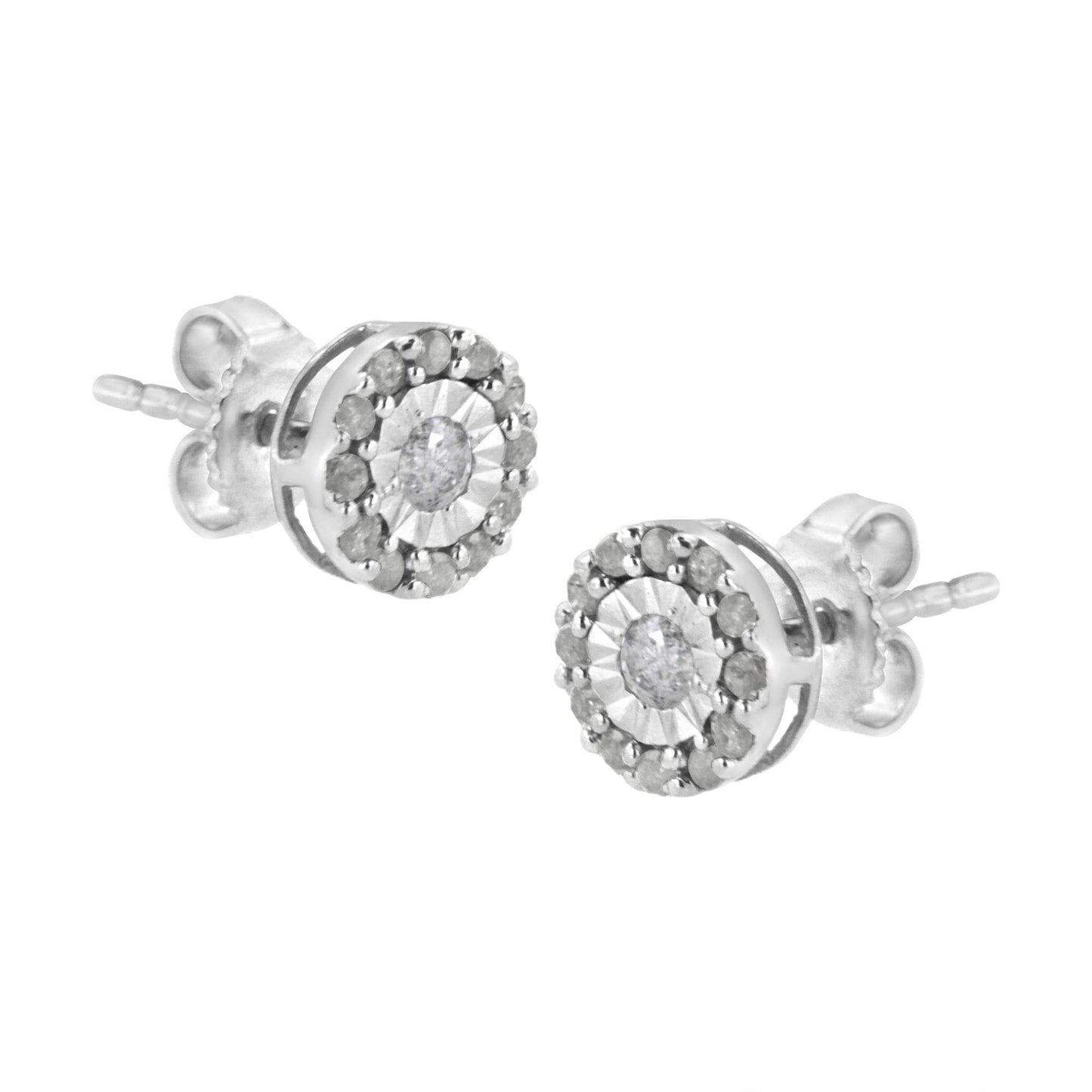 .925 Sterling Silver 1/2 cttw Miracle-Set Round Diamond Halo Stud Earrings (I-J Clarity, I3 Color) - Bijoux-NYC Direct