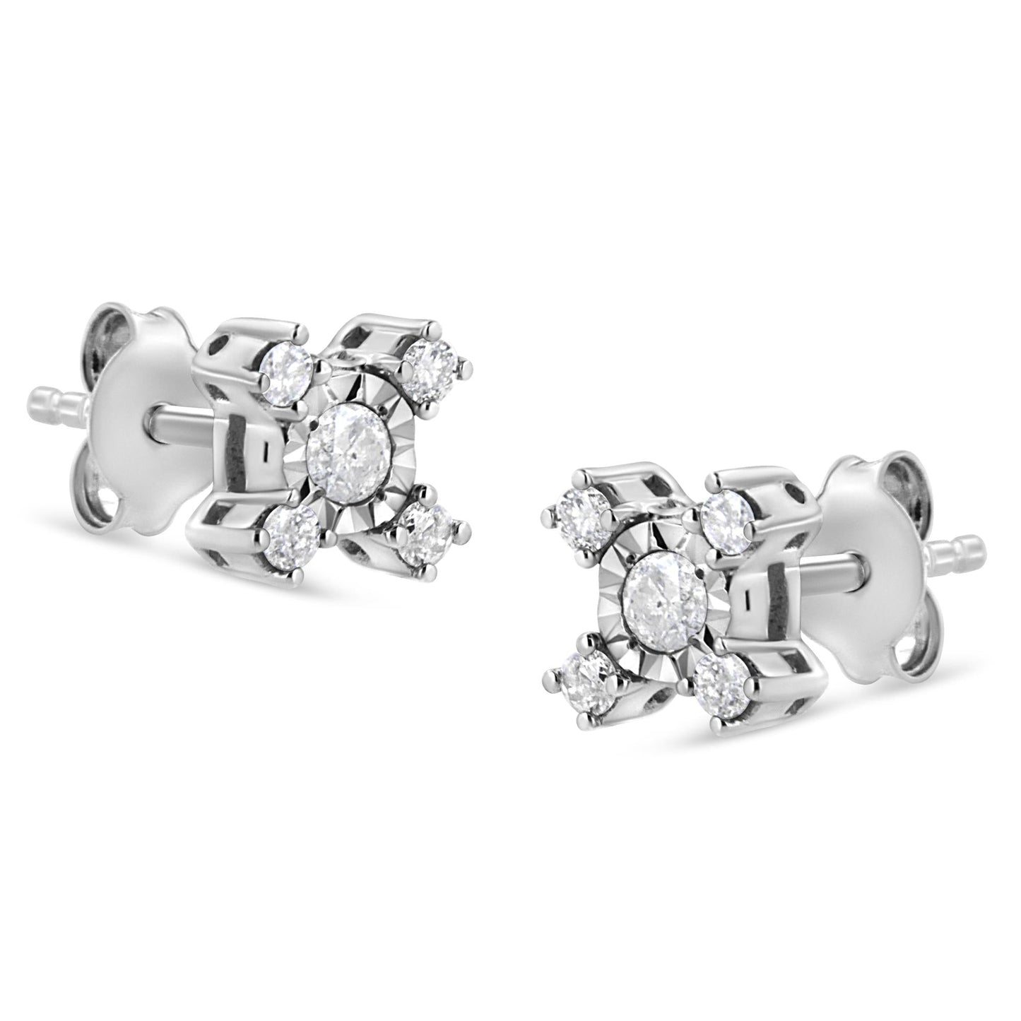 .925 Sterling Silver 1/4 Cttw Miracle Plate Set Round and Princess-Cut Diamond "X" Shaped Stud Earrings (I-J Color, I2-I3 Clarity) - Bijoux-NYC Direct