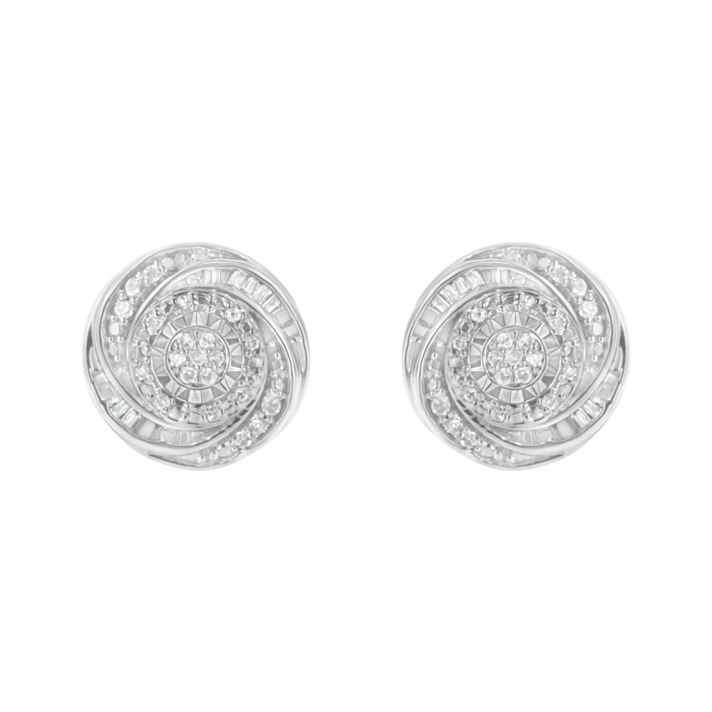 .925 Sterling Silver 1/4 Cttw Baguette and Round Diamond Swirl Love Knot Stud Earrings (I-J Color, I3 Clarity) - Bijoux-NYC Direct