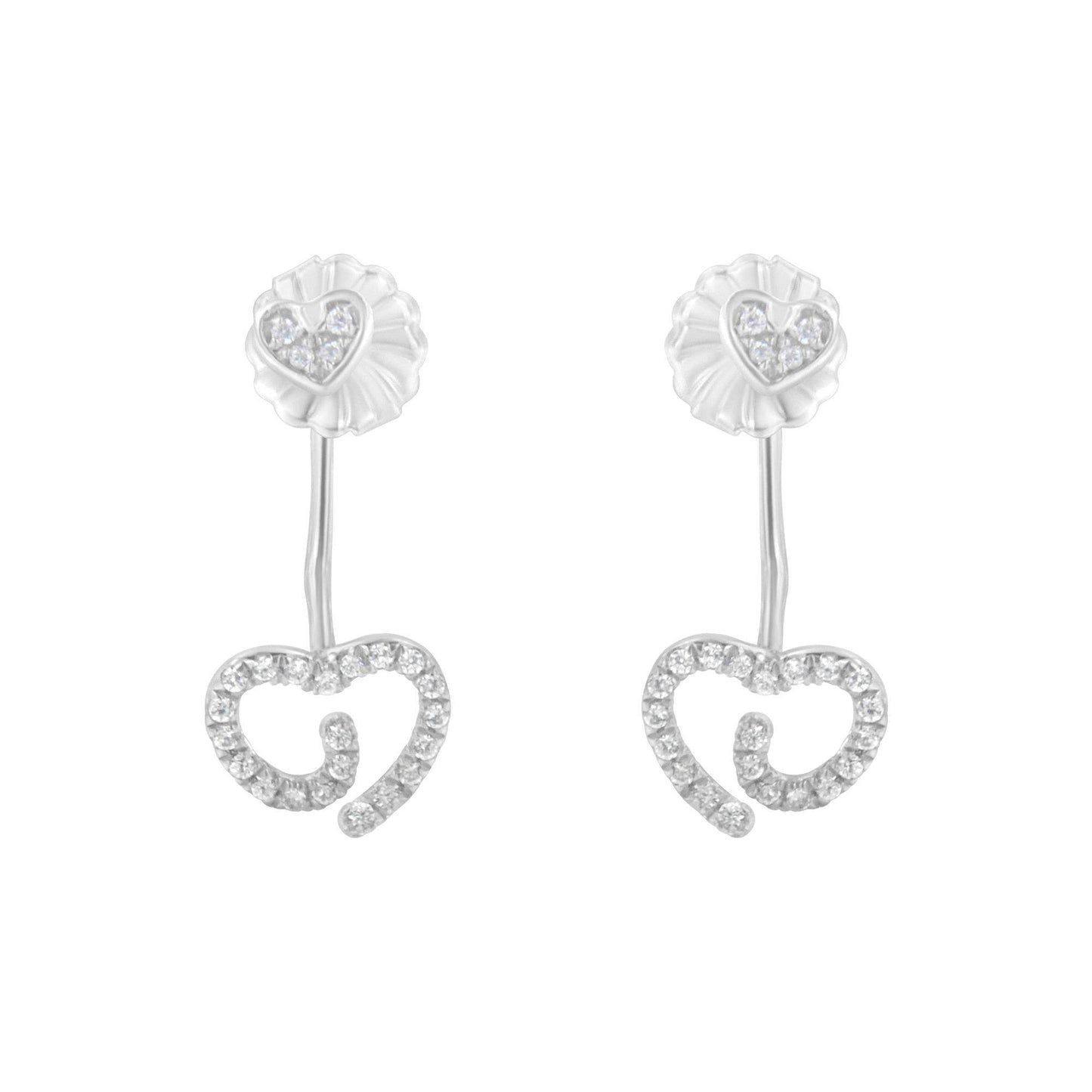 .925 Sterling Silver 1/4 Cttw Diamond Swirl Heart Front/Back Earrings (I-J Color, I2-I3 Clarity) - Bijoux-NYC Direct