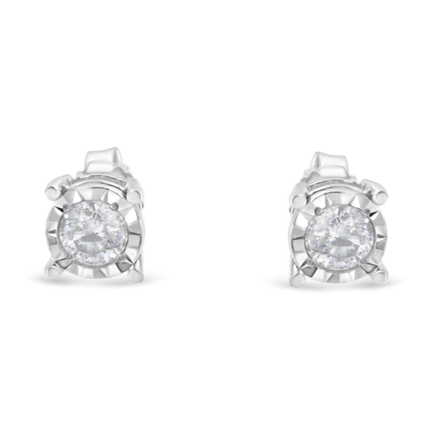 .925 Sterling Silver 1/2 Cttw Near Colorless Round Brilliant-Cut Diamond Miracle-Set Stud Earrings (H-I Color, I2-I3 Clarity) - Bijoux-NYC Direct