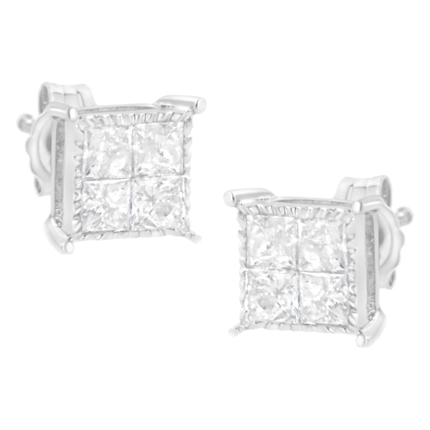 Sterling Silver 3/4 cttw Composite Diamond Stud Earrings (I-J, I2-I3) - Bijoux-NYC Direct