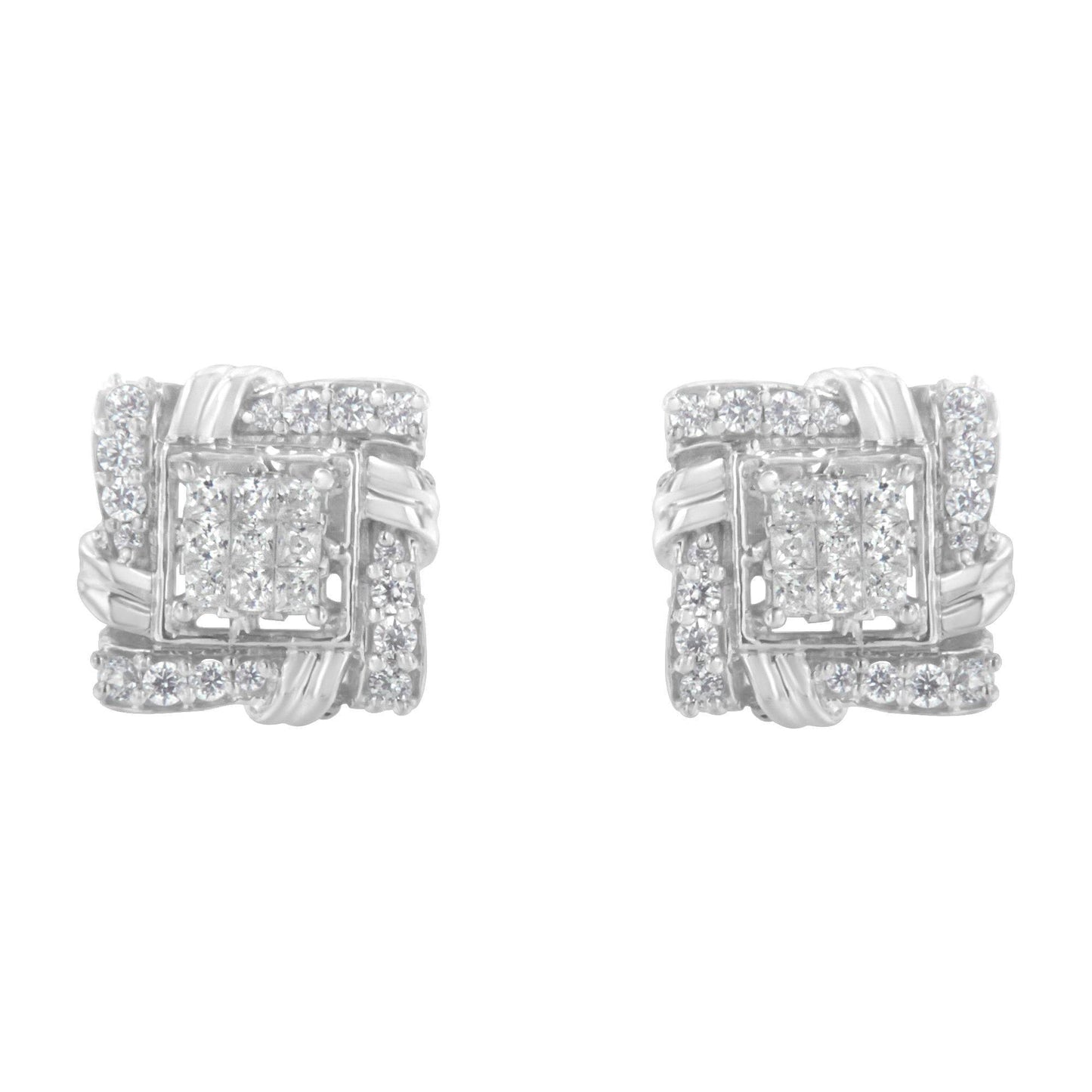 .925 Sterling Silver 1/2 Cttw Round-Cut Diamond Stud Earrings (I-J Color, I1-I2 Clarity) - Bijoux-NYC Direct