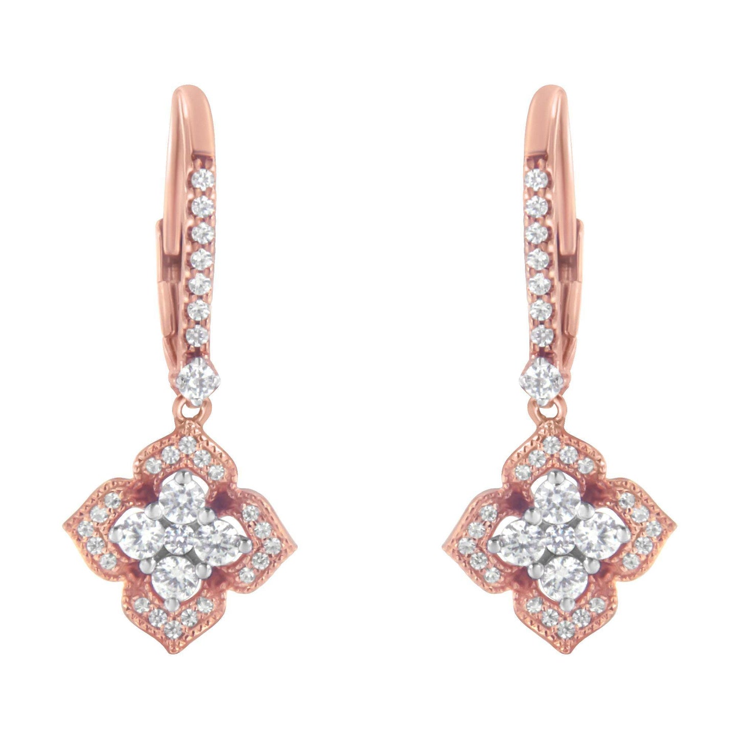 10K Rose Gold 3/4 Cttw Diamond Flower Drop Dangle Earring (I-J Color, I1-I2 Clarity) - Bijoux-NYC Direct