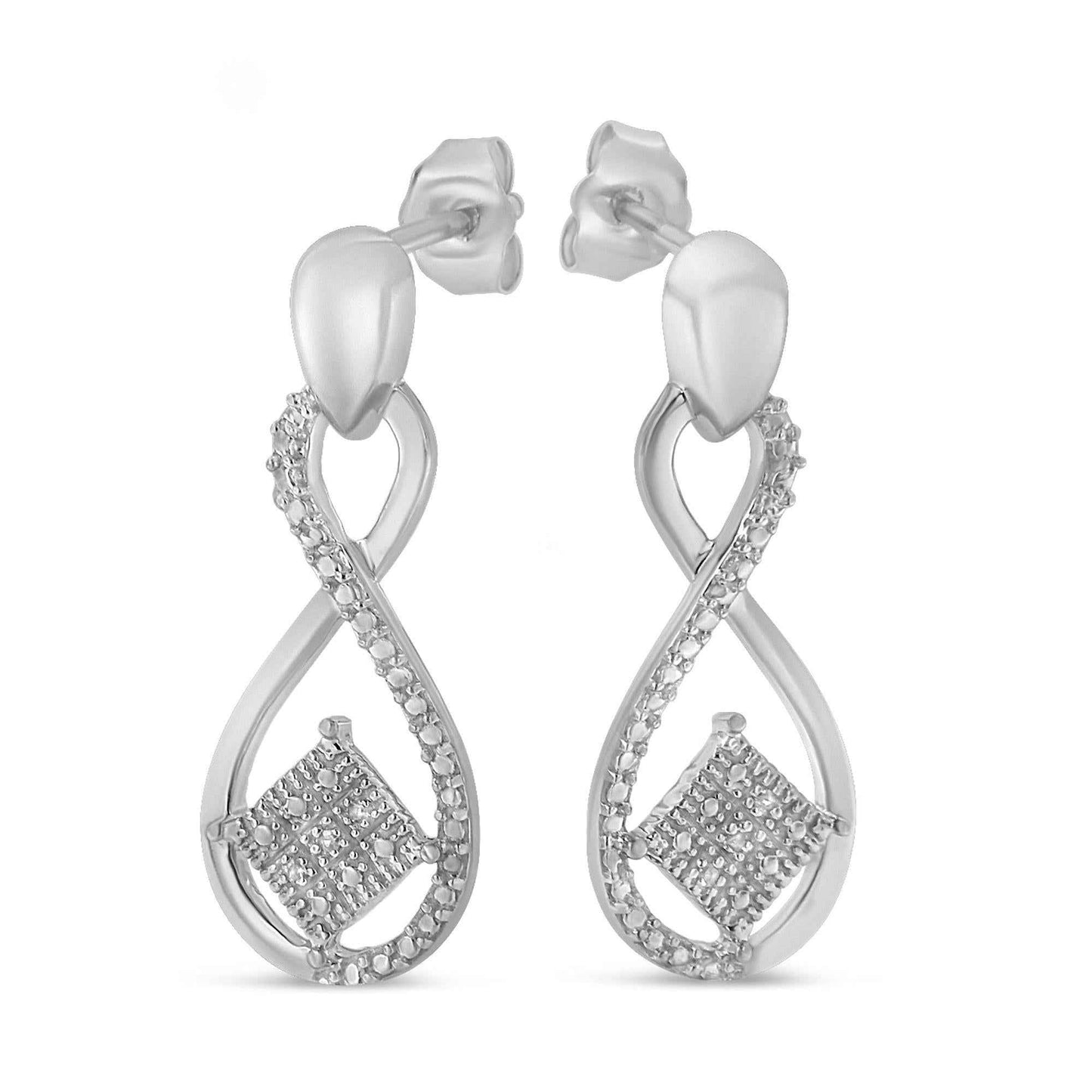 .925 Sterling Silver Round-Cut Diamond Accent Tilted Square and Infinity Drop Earrings (H-I Color, I2-I3 Clarity) - Bijoux-NYC Direct