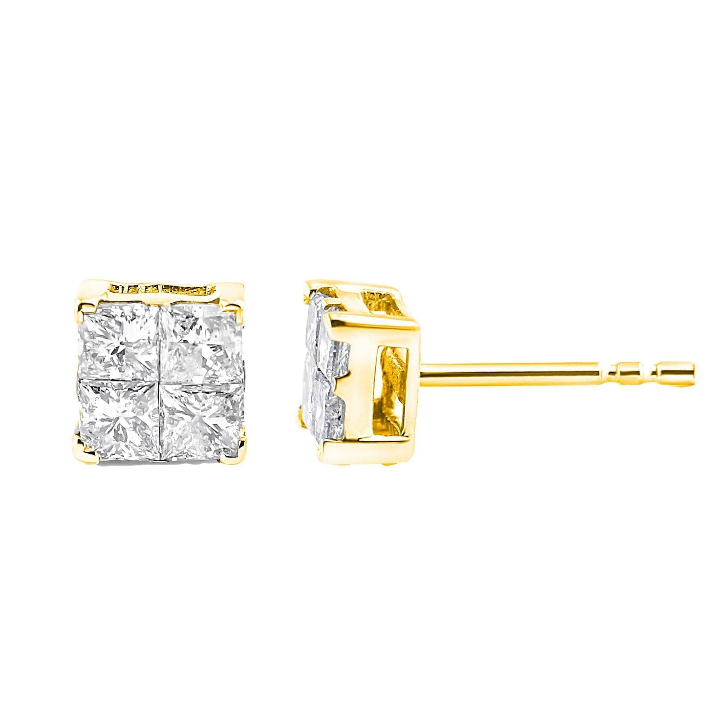 10K Yellow Gold Plated .925 Sterling Silver 1.0 Cttw Princess-Cut Diamond Composite Multi Stone Stud Earrings (J-K Color, SI2-I1 Clarity) - Bijoux-NYC Direct