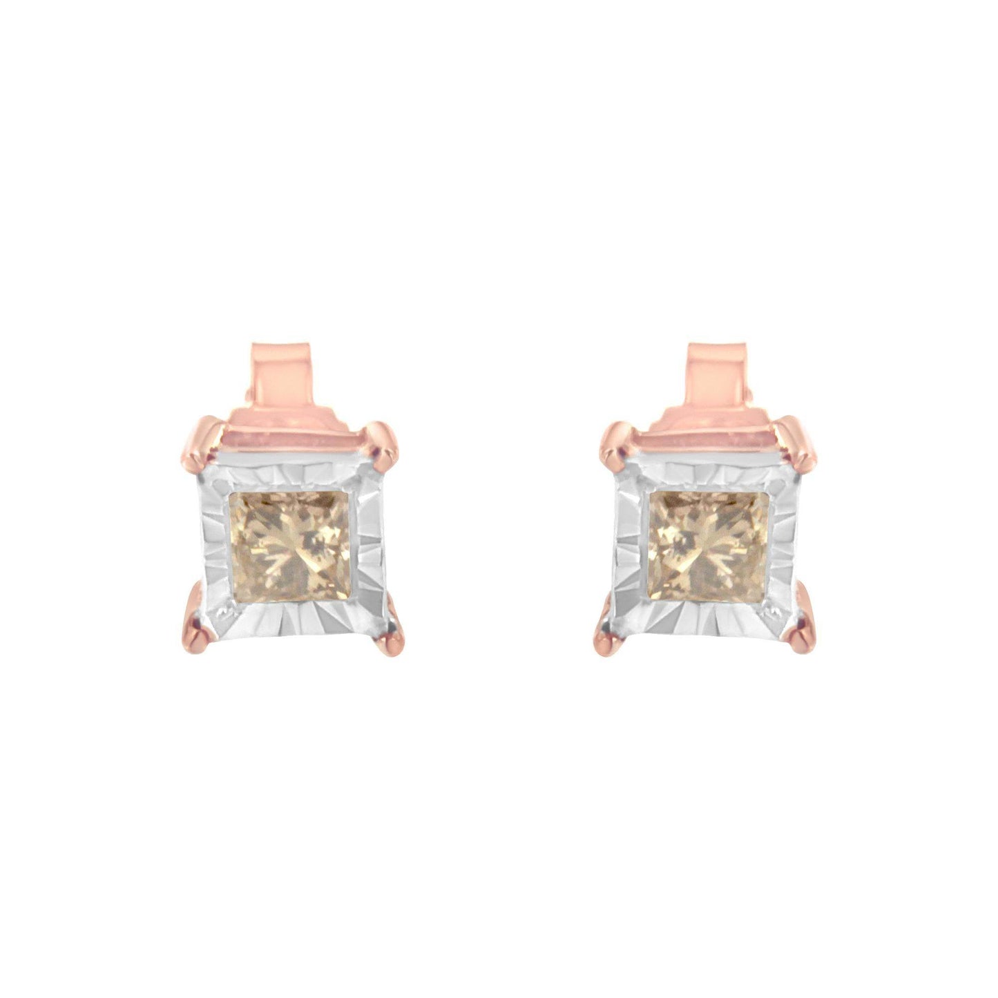14K Rose Gold Plated Two-Tone .925 Sterling Silver 1/2 Cttw Princess-Cut Square Solitaire Stud Earrings (K-L , I2-I3 ) - Bijoux-NYC Direct