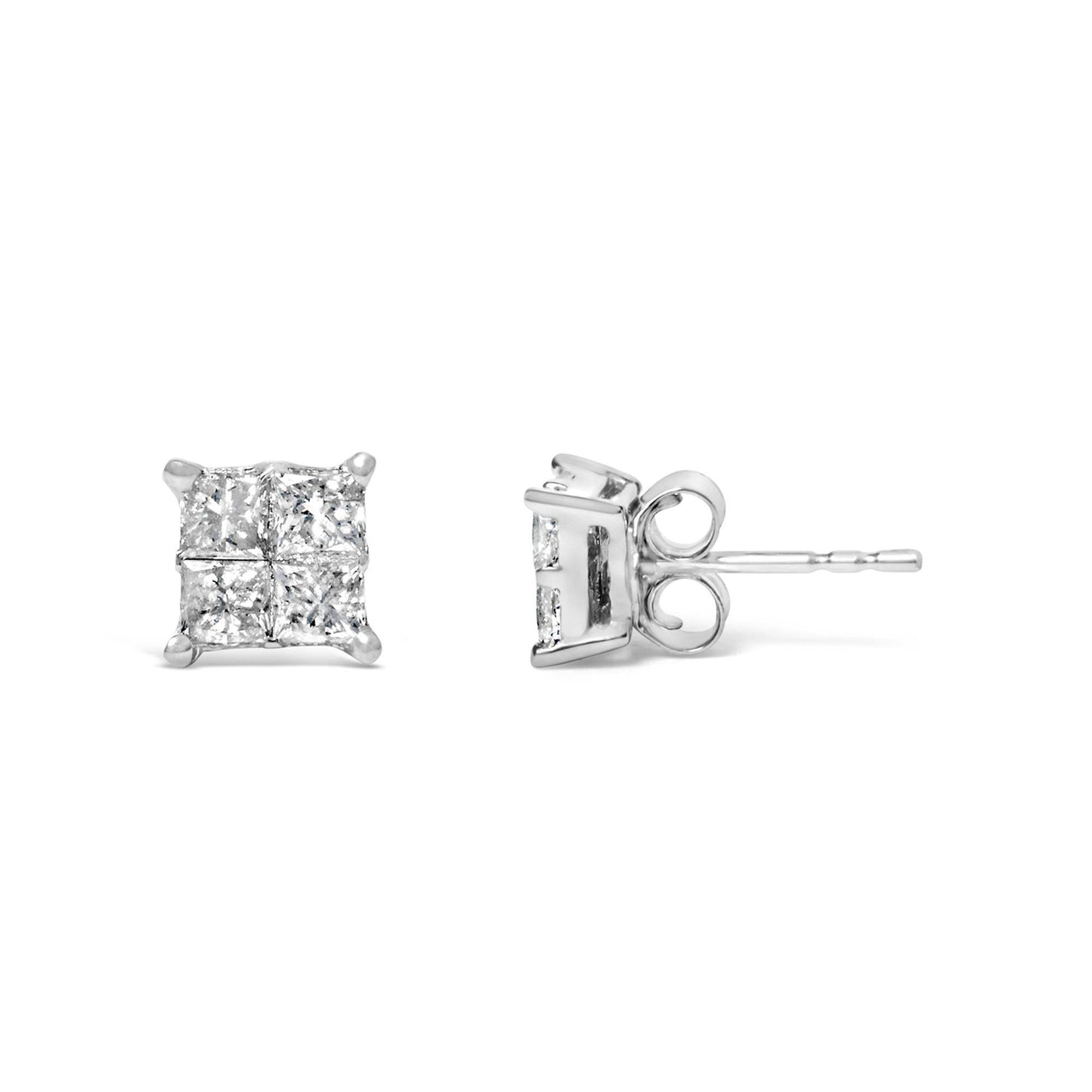 10K White Gold Diamond Stud Earrings (3/4 cttw, H-I Color, SI2-I1 Clarity) - Bijoux-NYC Direct
