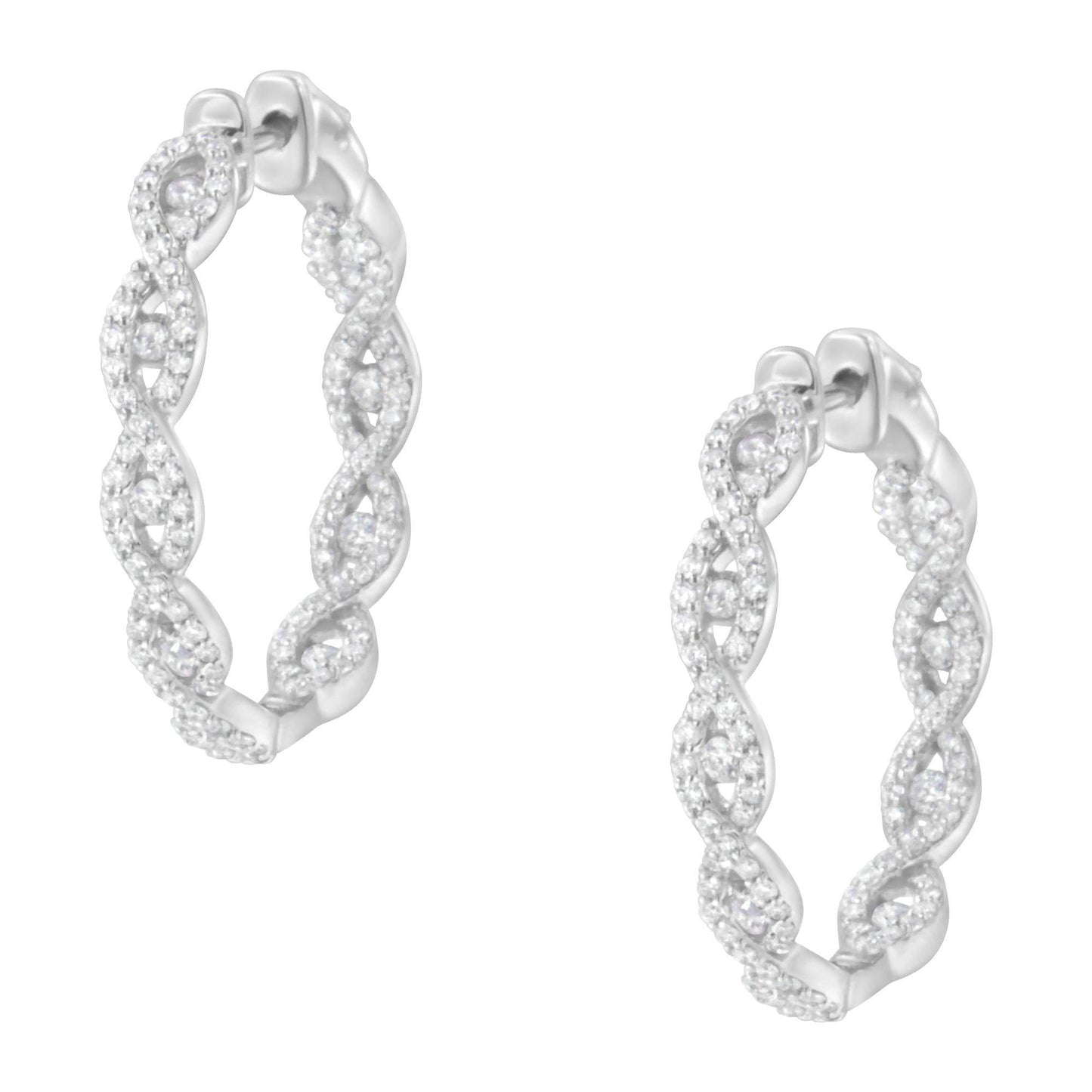10K White Gold Diamond Hoop Earrings (1 1/2 cttw, H-I Color, I1-I2 Clarity) - Bijoux-NYC Direct
