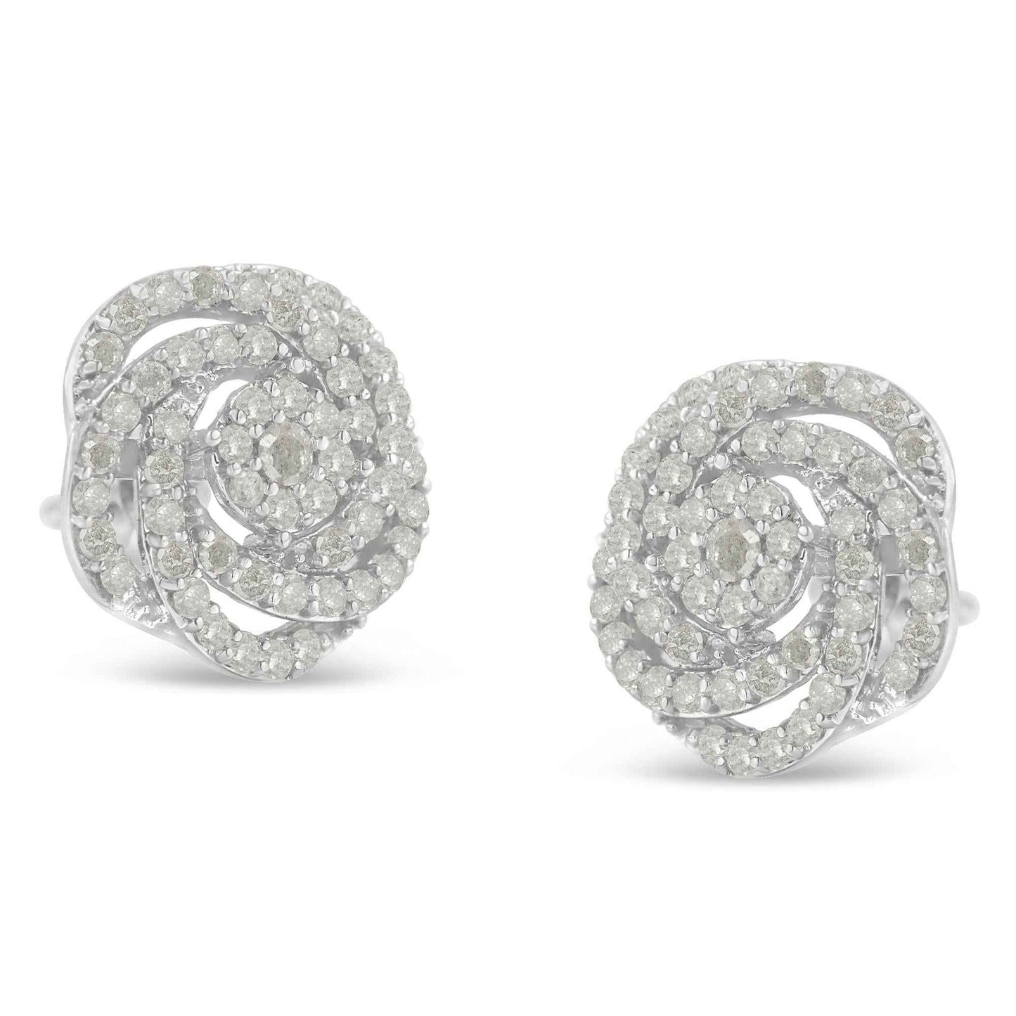 10KT White Gold Diamond Flower Stud Earring (1/2 cttw, I-J Color, I1-I2 Clarity) - Bijoux-NYC Direct
