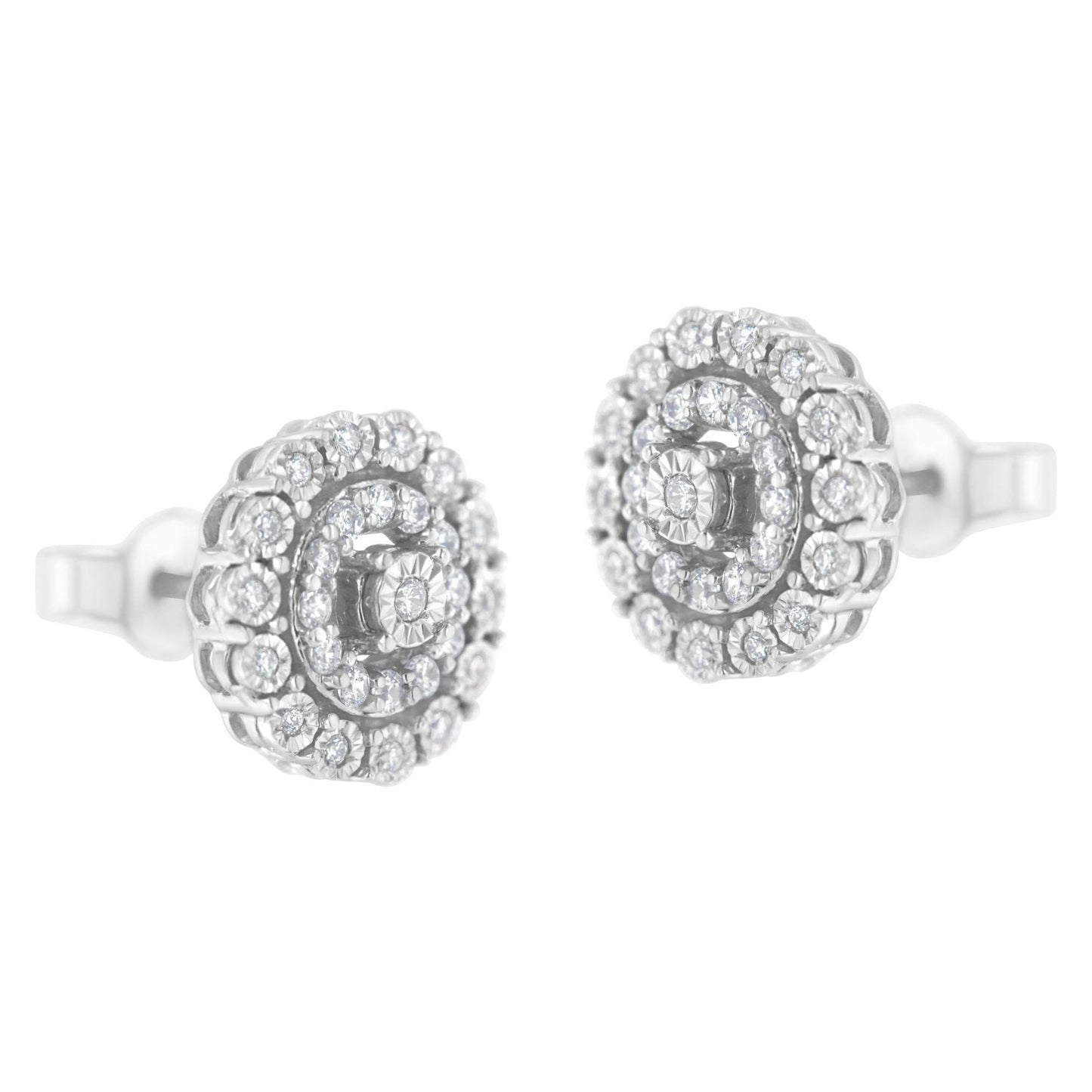 10KT White Gold 1/2 cttw Double Halo Brilliant Round-Cut Diamond Stud Earrings (I-J Clarity, I2-I3 Color) - Bijoux-NYC Direct