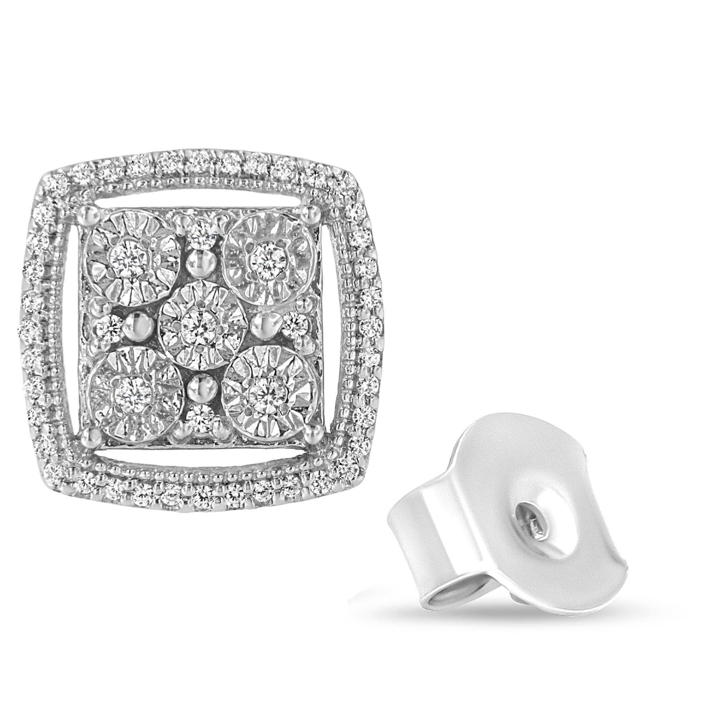 .925 Sterling Silver 3/8 Cttw Miracle Set Round Diamond Double Halo Cluster Earrings (I-J Color, I2-I3 Clarity) - Bijoux-NYC Direct