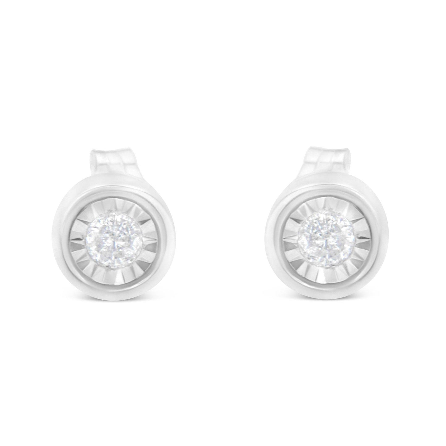.925 Sterling Silver 1/5 Cttw Round Brilliant-Cut Near Colorless Diamond Miracle-Set Bezel Barrel Style Stud Earrings (I-J Color, I2-I3 Clarity) - Bijoux-NYC Direct