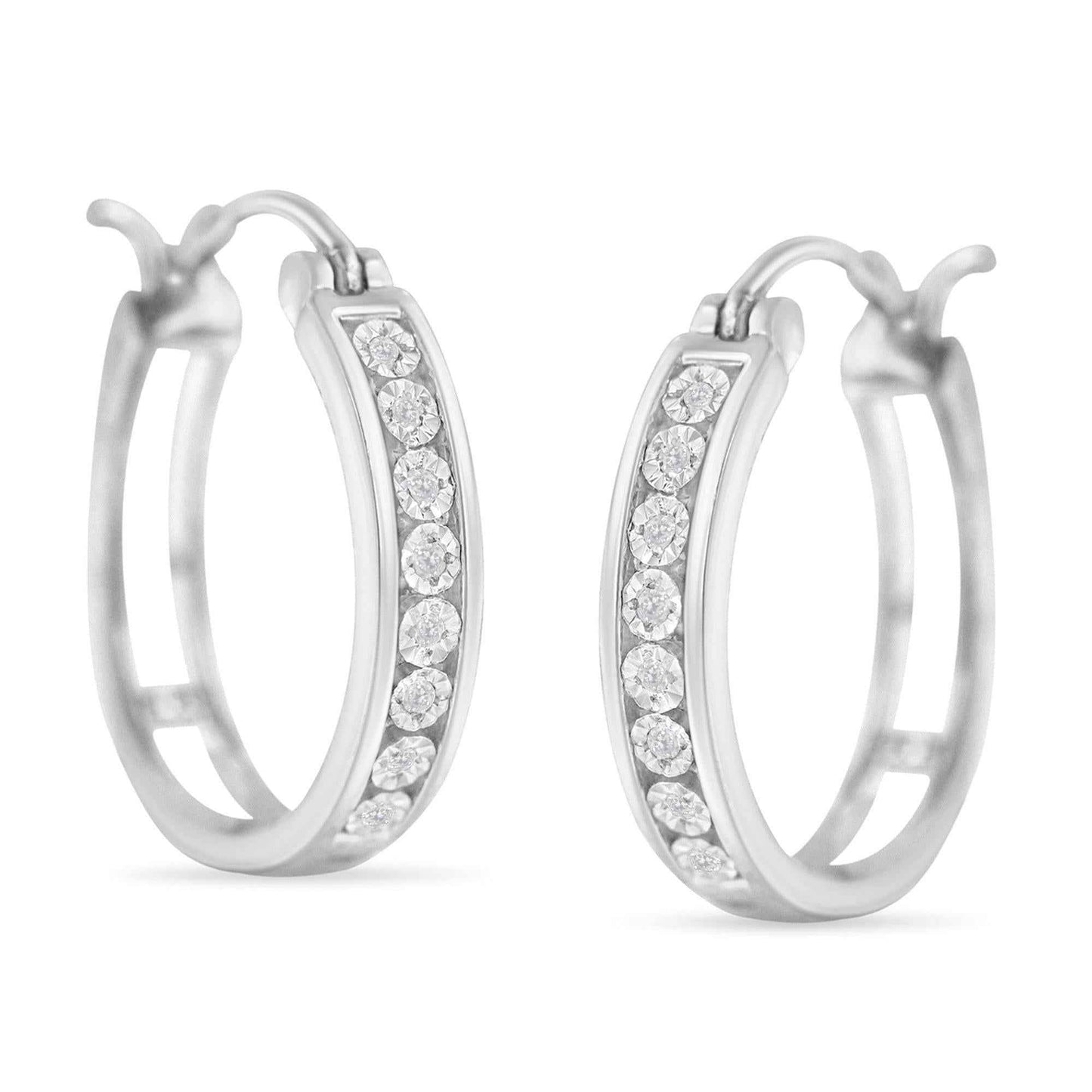 .925 Sterling-Silver Diamond Accent Channel Set Style Hoop Earring (I-J Color, I3 Clarity) - Bijoux-NYC Direct