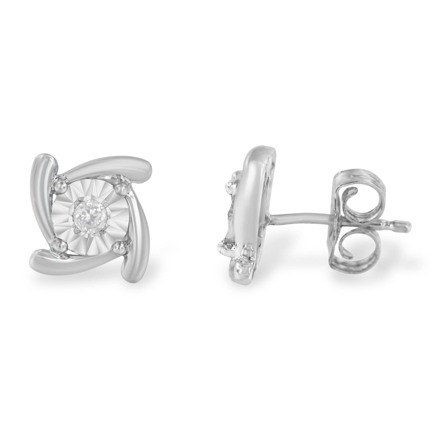 .925 Sterling Silver 1/10 Cttw Round Brilliant-Cut Near Colorless Diamond Miracle-Set Square Pinwheel Stud Earrings (I-J Color, I3 Clarity) - Bijoux-NYC Direct