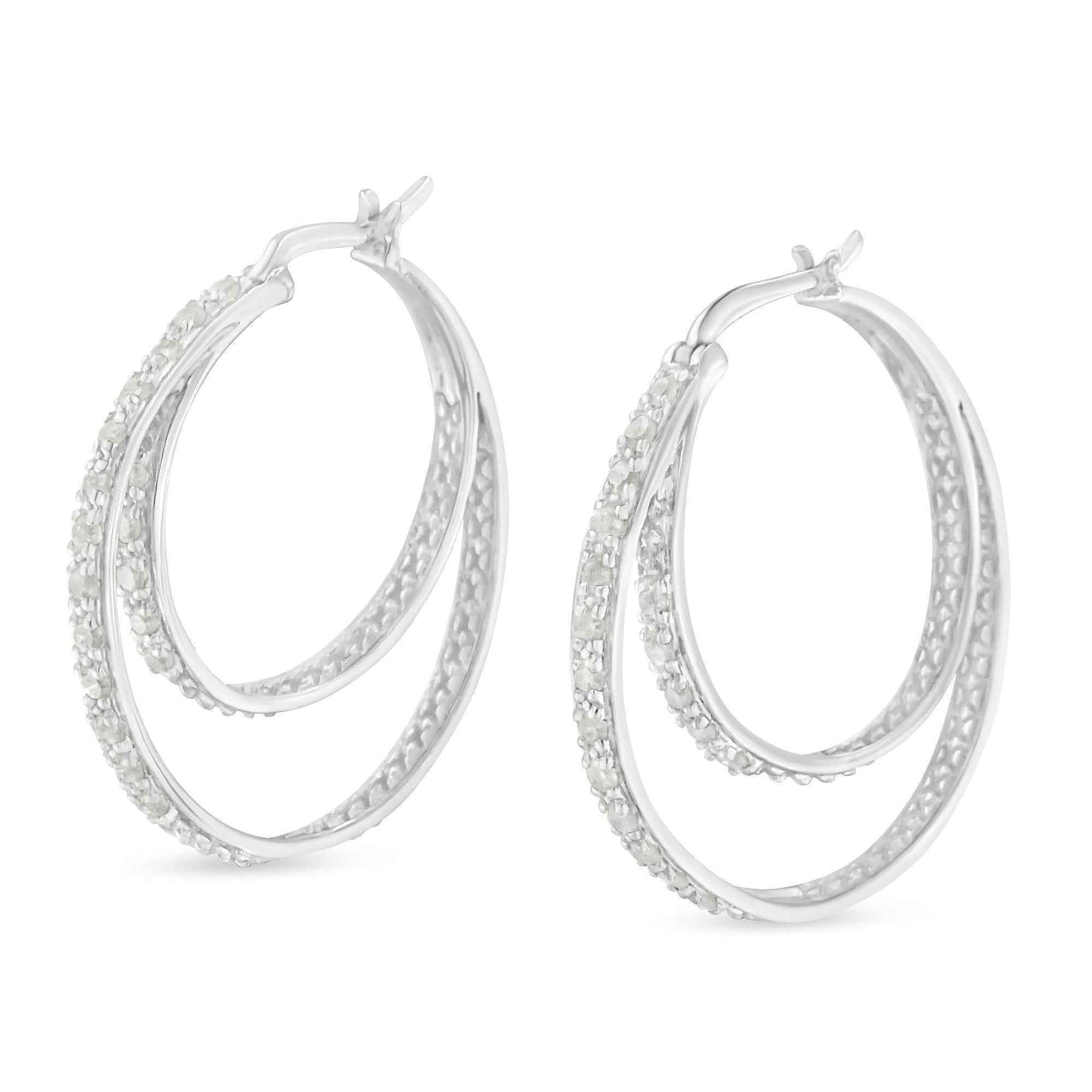 .925 Sterling Silver 1/2 cttw Miracle-Set Diamond Double Hoop with Latchback Earrings (I-J Color, I3 Clarity) - Bijoux-NYC Direct