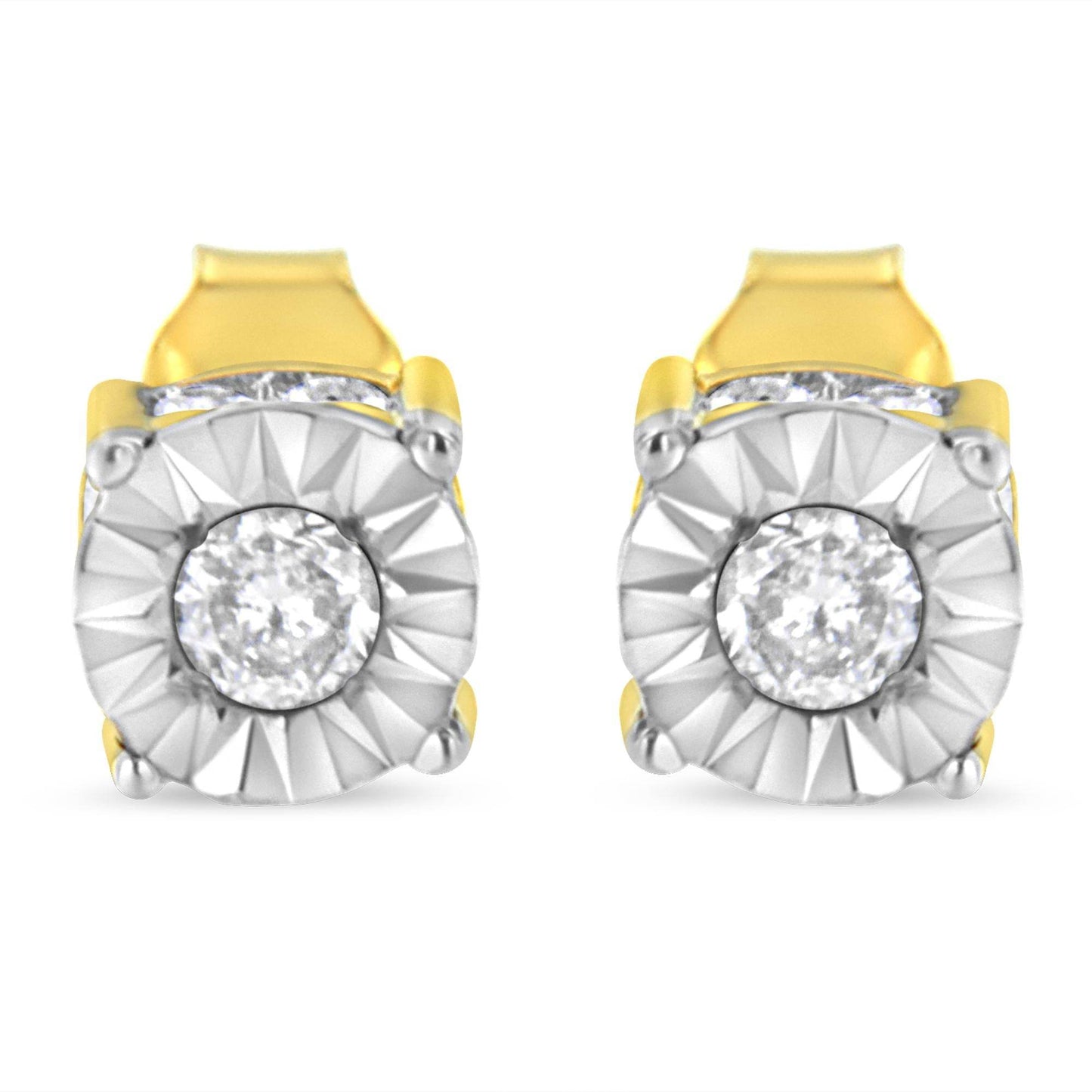 10K Yellow Gold Plated Sterling Silver 1/2 Cttw Miracle Set Diamond Stud Earring (J-K Color, I2-I3 Clarity) - Bijoux-NYC Direct
