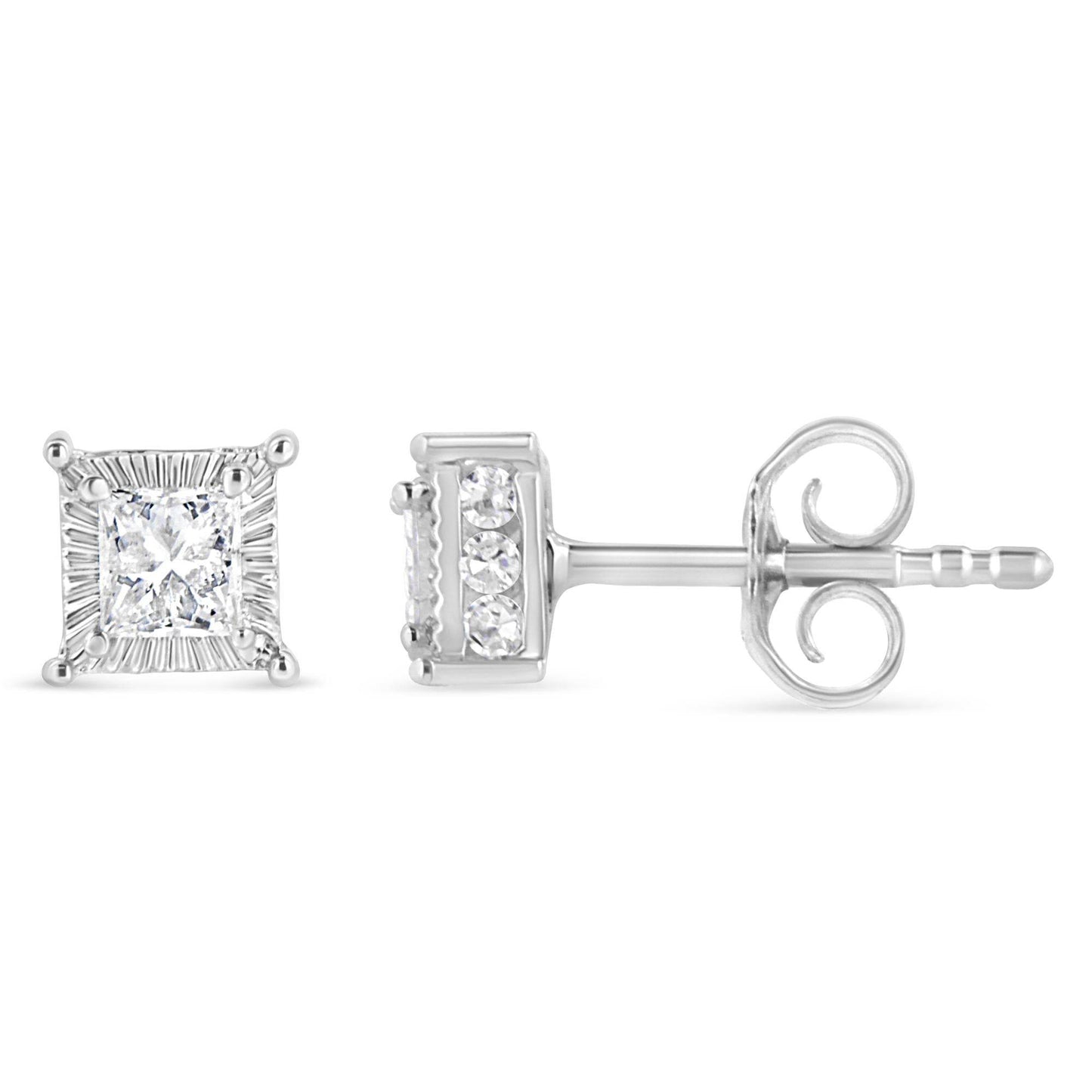 .925 Sterling Silver 1/2 Cttw Princess-cut Diamond Stud Earring (I-J Color, I2-I3 Clarity) - Bijoux-NYC Direct