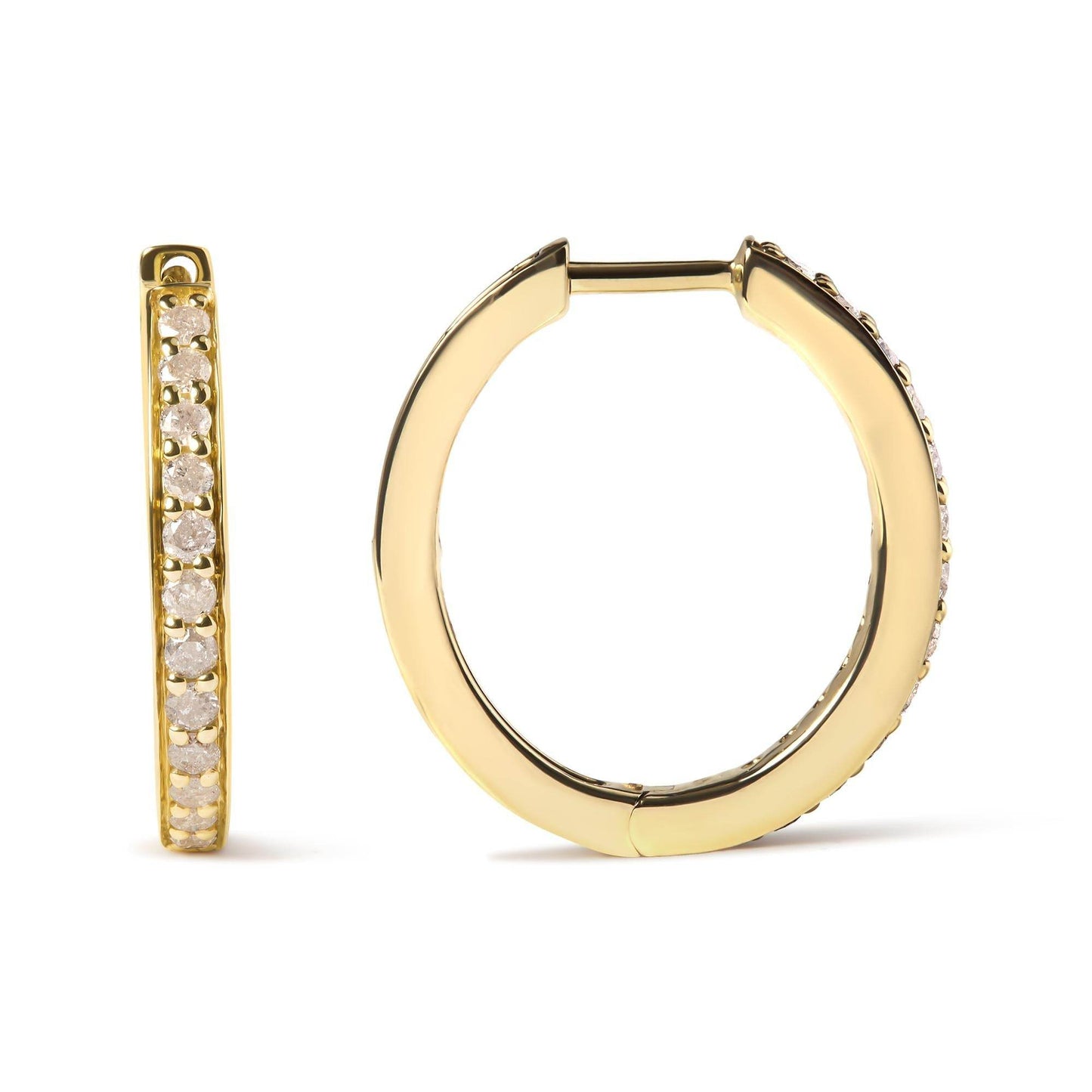 10K Yellow Gold 1/2 Cttw Round-Cut Diamond Hoop Earrings (I-J Color, I2-I3 Clarity) - Bijoux-NYC Direct