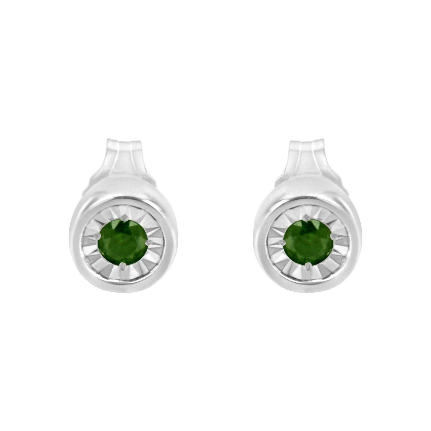 .925 Sterling Silver 1/5 Cttw Round Brilliant-Cut Green Diamond Miracle-Set Stud Earrings (Fancy Color-Enhanced, I1-I2 Clarity) - Bijoux-NYC Direct
