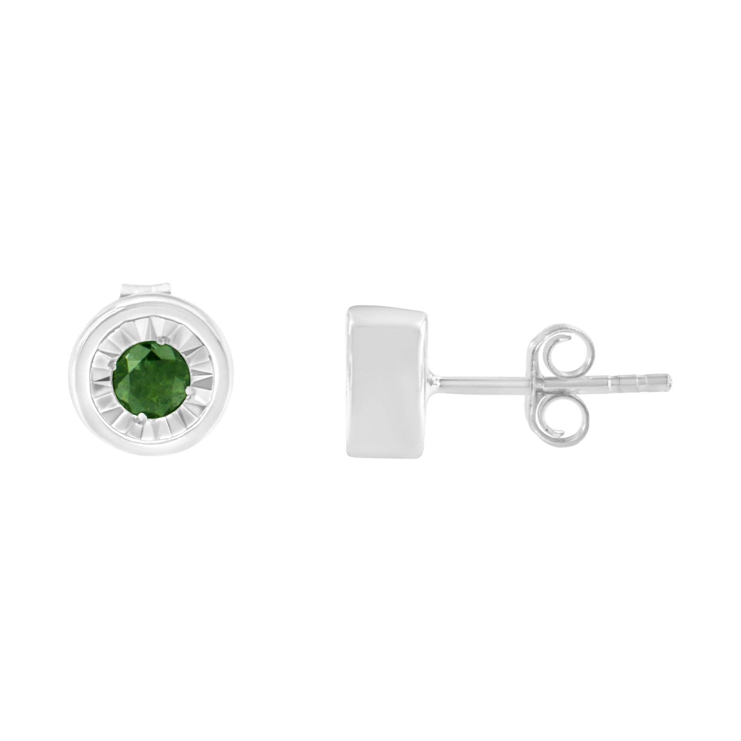 .925 Sterling Silver 1/4 Cttw Round Brilliant-Cut Green Diamond Miracle-Set Stud Earrings (Fancy Color-Enhanced, I1-I2 Clarity) - Bijoux-NYC Direct