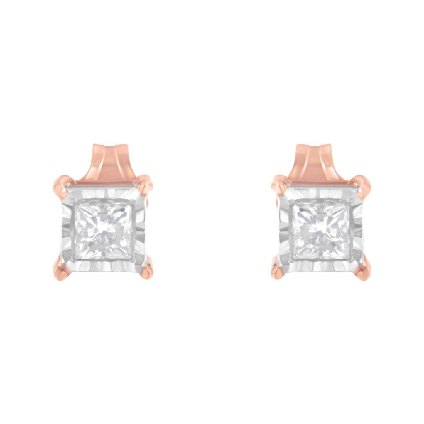14K Rose Gold Plated Two-Tone .925 Sterling Silver 1/2 Cttw Princess-Cut Diamond Solitaire Stud Earrings (J-K , I2-I3 ) - Bijoux-NYC Direct