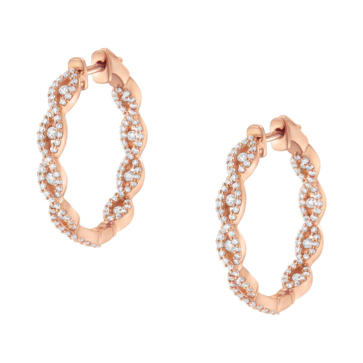 10K Rose Gold Diamond Hoop Earring (1 cttw, H-I Color, I1-I2 Clarity) - Bijoux-NYC Direct