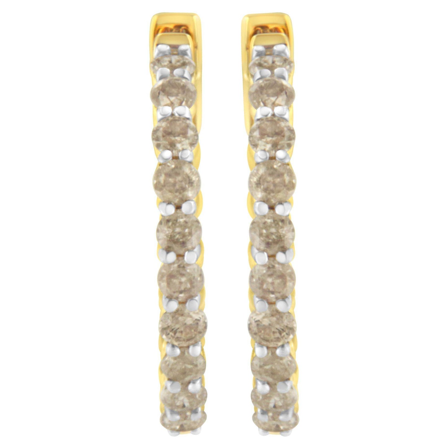 10K Yellow Gold Plated Sterling Silver Diamond Hoop Earrings (2 cttw, K-L Color, I2-I3 Clarity) - Bijoux-NYC Direct