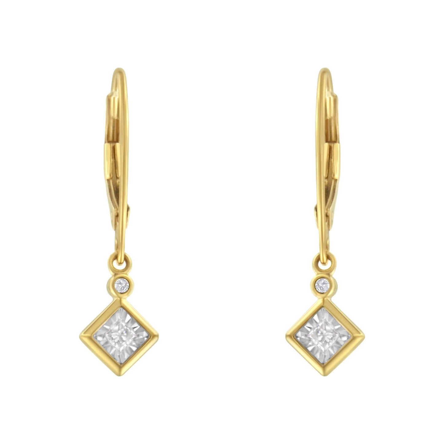 2 Micron 14K Yellow Gold Plating Diamond Dangle Earrings ( 1/3 cttw, J-K Color, I1-I2 Clarity) - Bijoux-NYC Direct