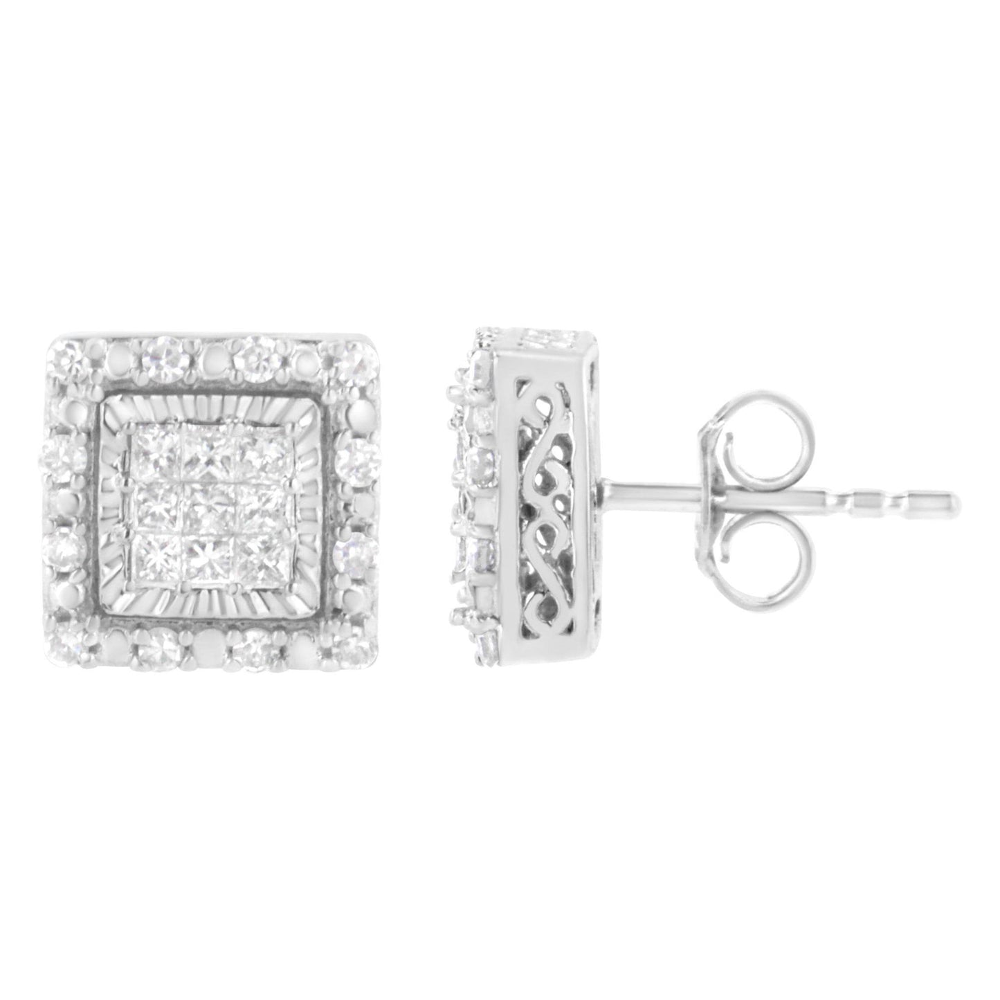 10K White Gold 1/2 cttw Invisible Set Princess-Cut Diamond Square Stud Earring (I-J Color, I1-I2 Clarity) - Bijoux-NYC Direct