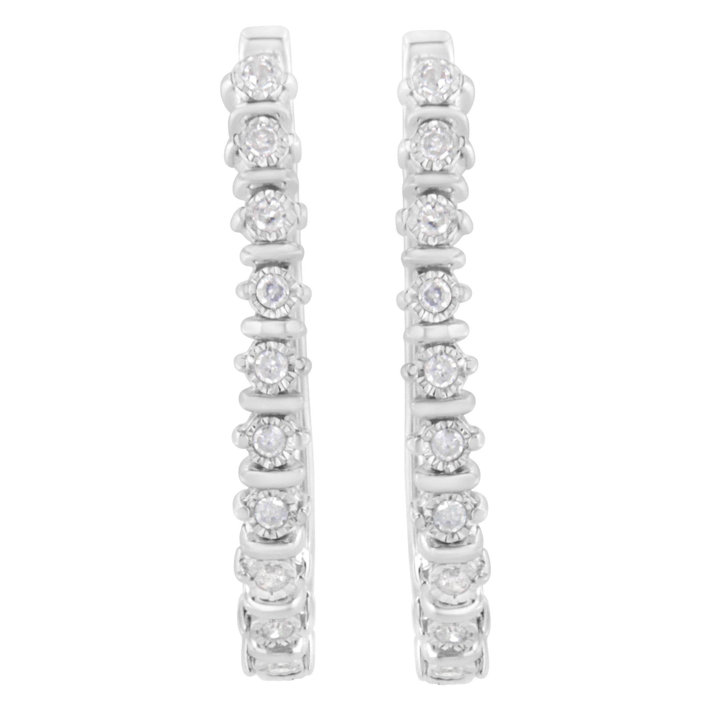 .925 Sterling Silver 1/4 cttw Miracle-Set Round-Cut Diamond Hoop Earring (I-J Color, I2-I3 Clarity) - Bijoux-NYC Direct