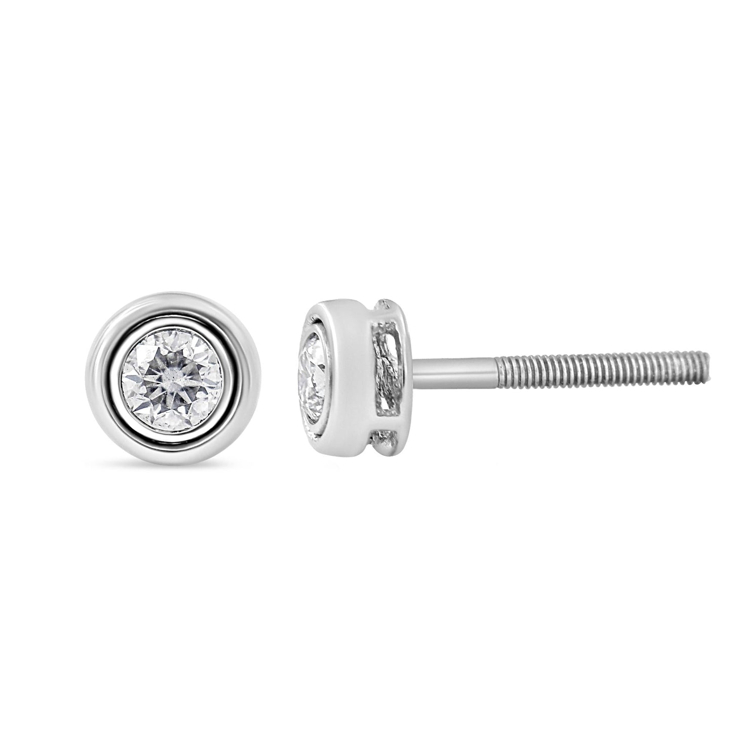 .925 Sterling Silver 1/5 Cttw Lab-Grown Round Brilliant-Cut Diamond Modern Bezel-Set Stud Earring (F-G Color, VS2-SI1 Clarity)