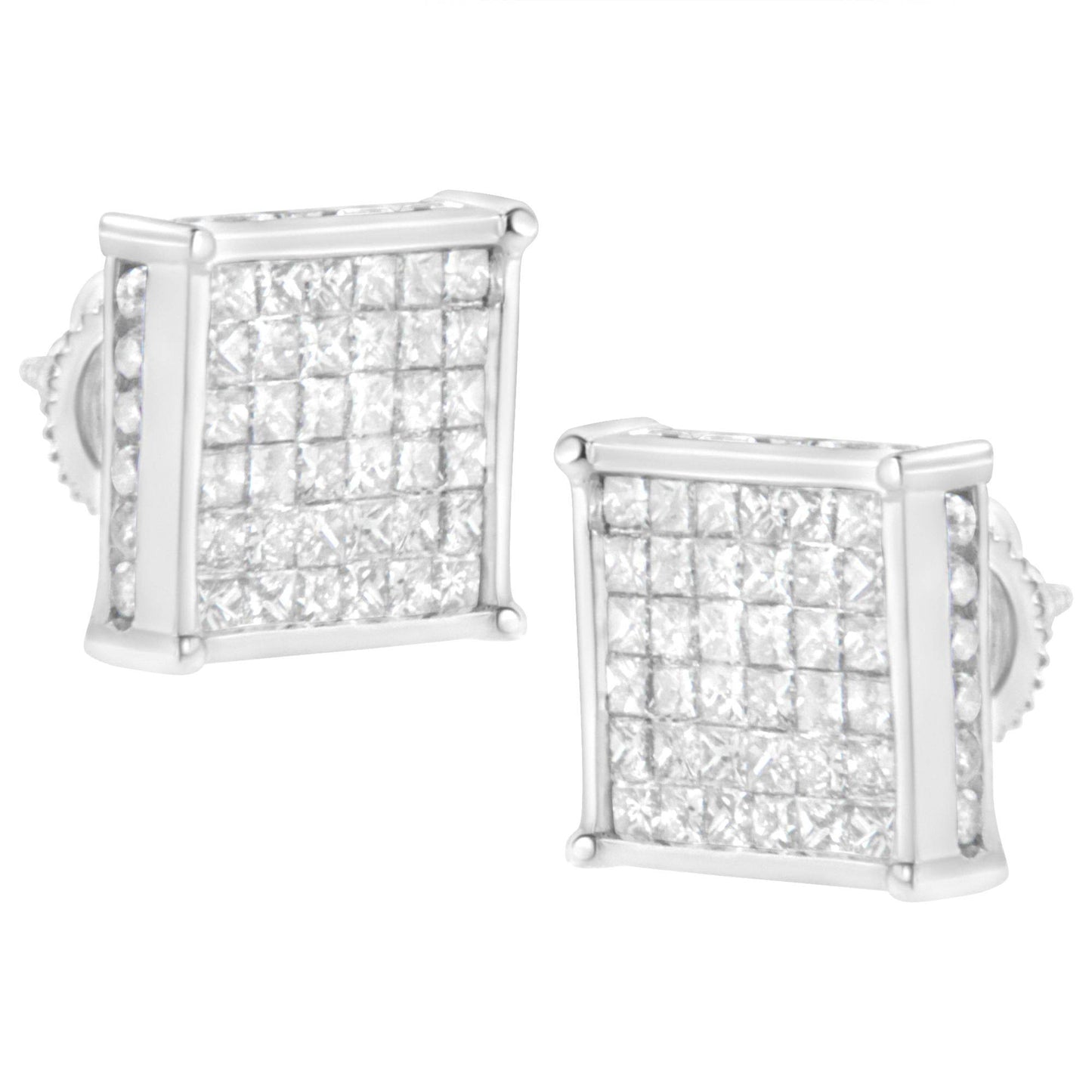 10K White Gold 2ct TDW Princess-Cut Composite Diamond Stud Earring (I-J ,I2-I3) - Bijoux-NYC Direct